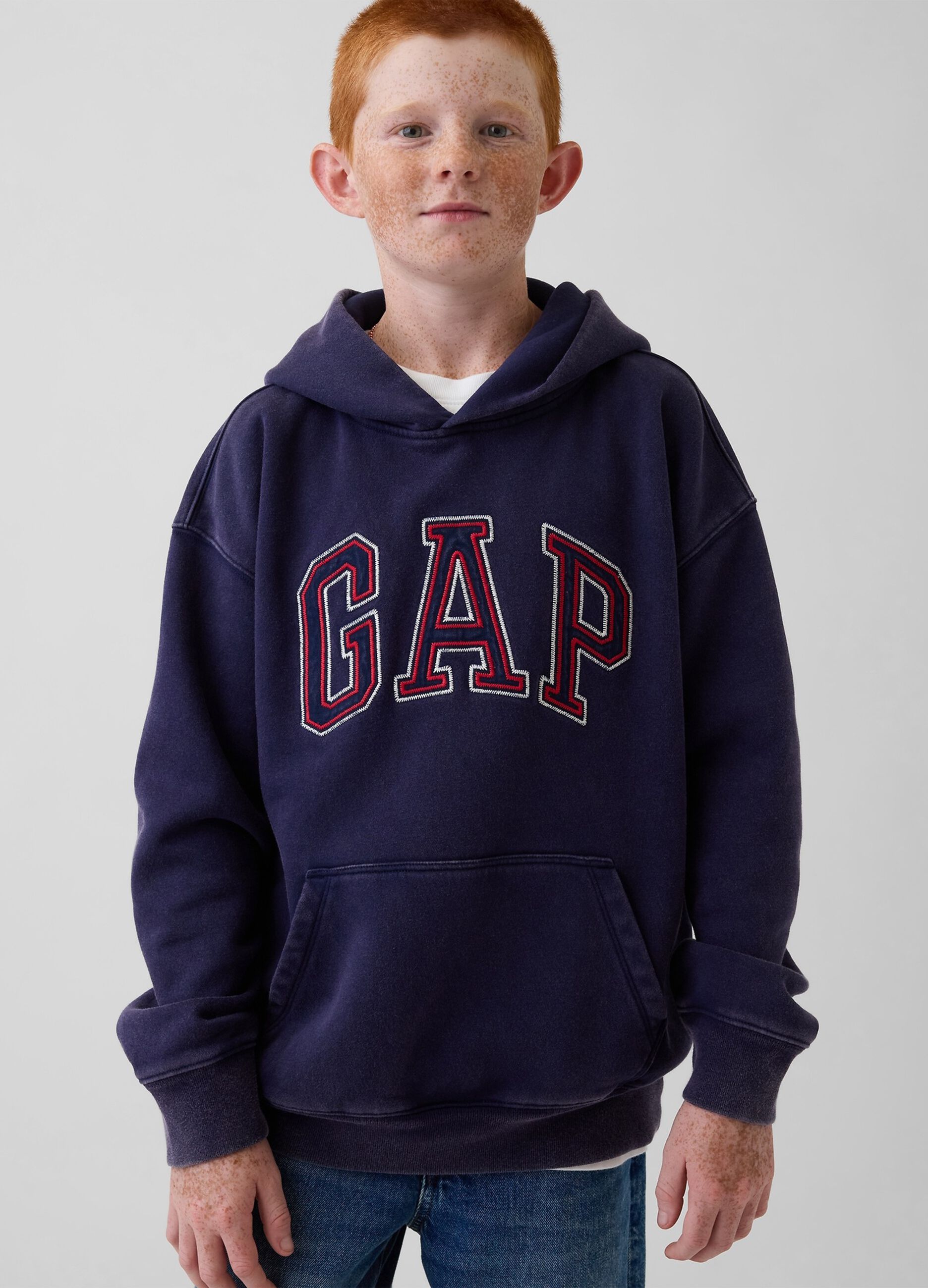 Felpa in misto cotone blu da bambino regular fit con cappuccio e logo