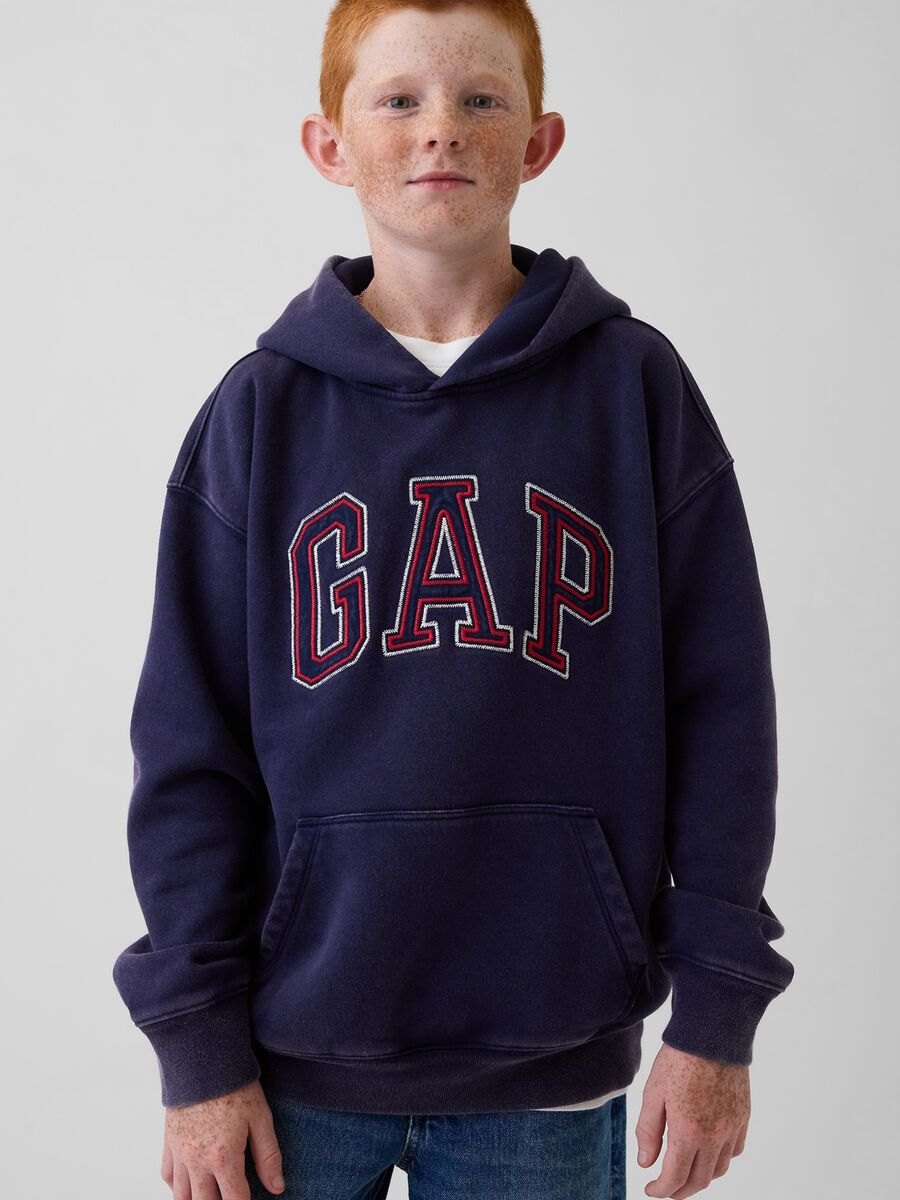 Felpa in misto cotone blu da bambino regular fit con cappuccio e logo Bambino_0