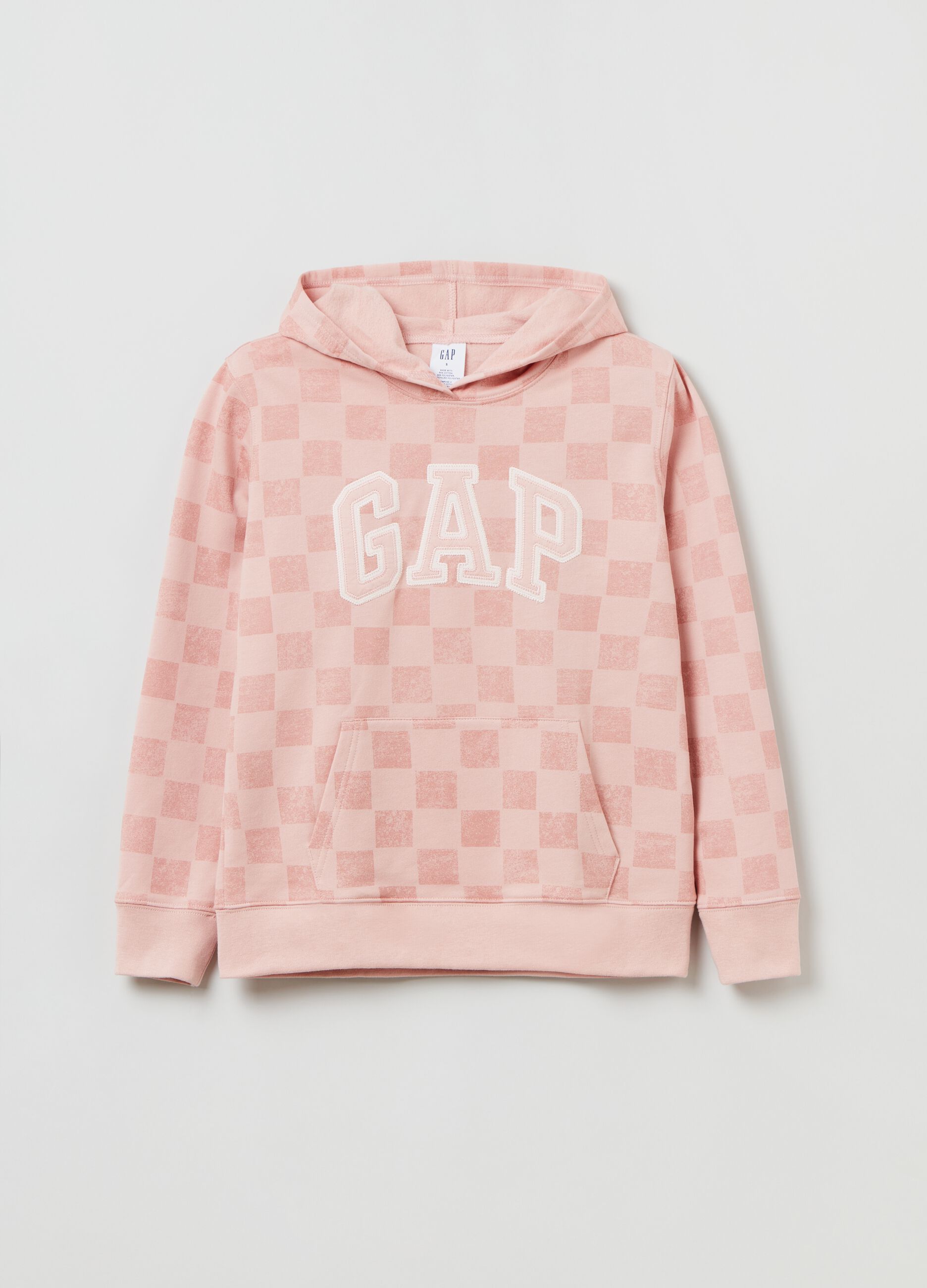 Checked hoodie with logo patch