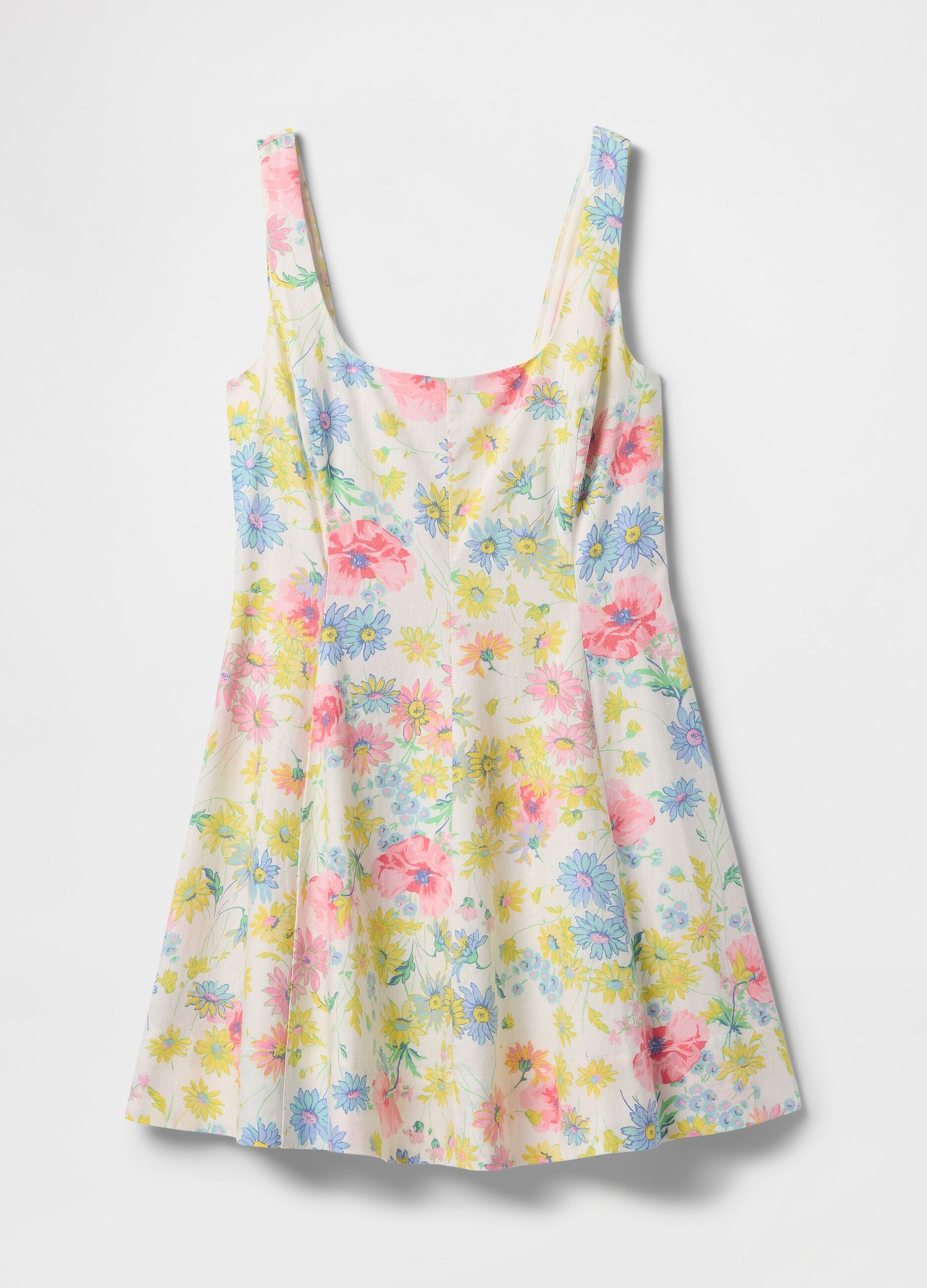 Vestito corto a fiori multicolor in lino e viscosa_5