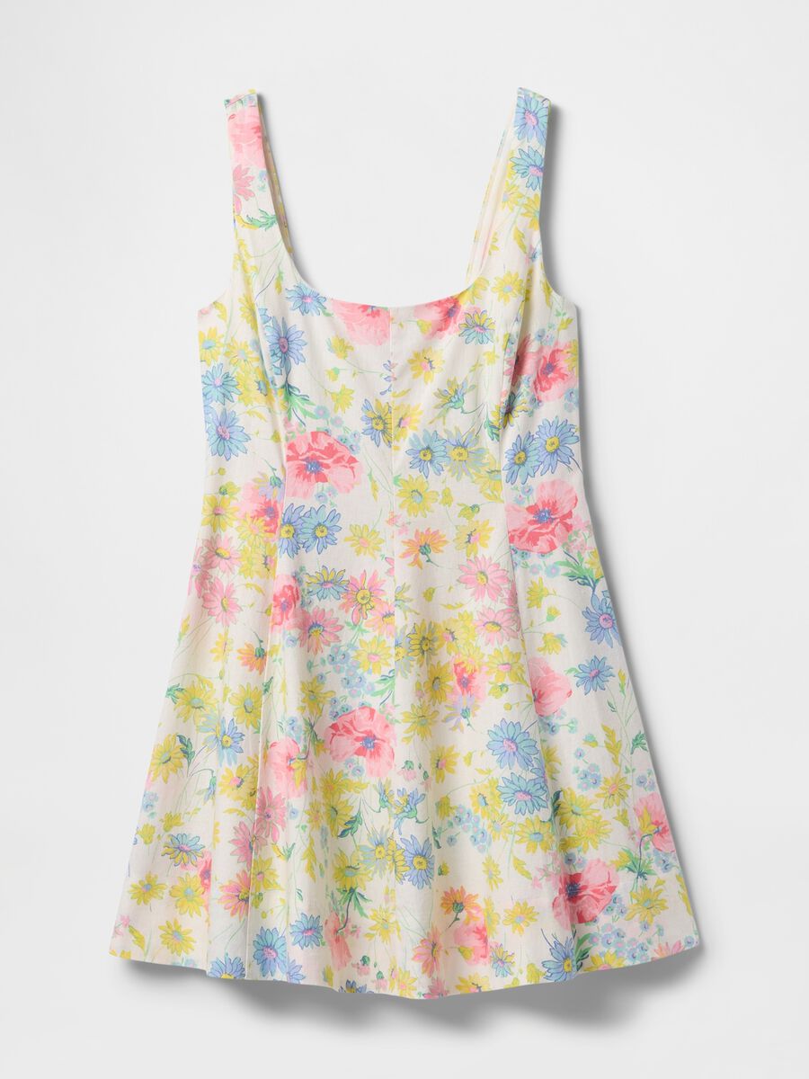 Vestito corto a fiori multicolor in lino e viscosa Donna_5