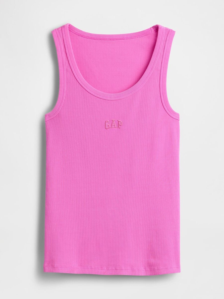 Tank top in cotone elasticizzato a costine con logo GAP Donna_4