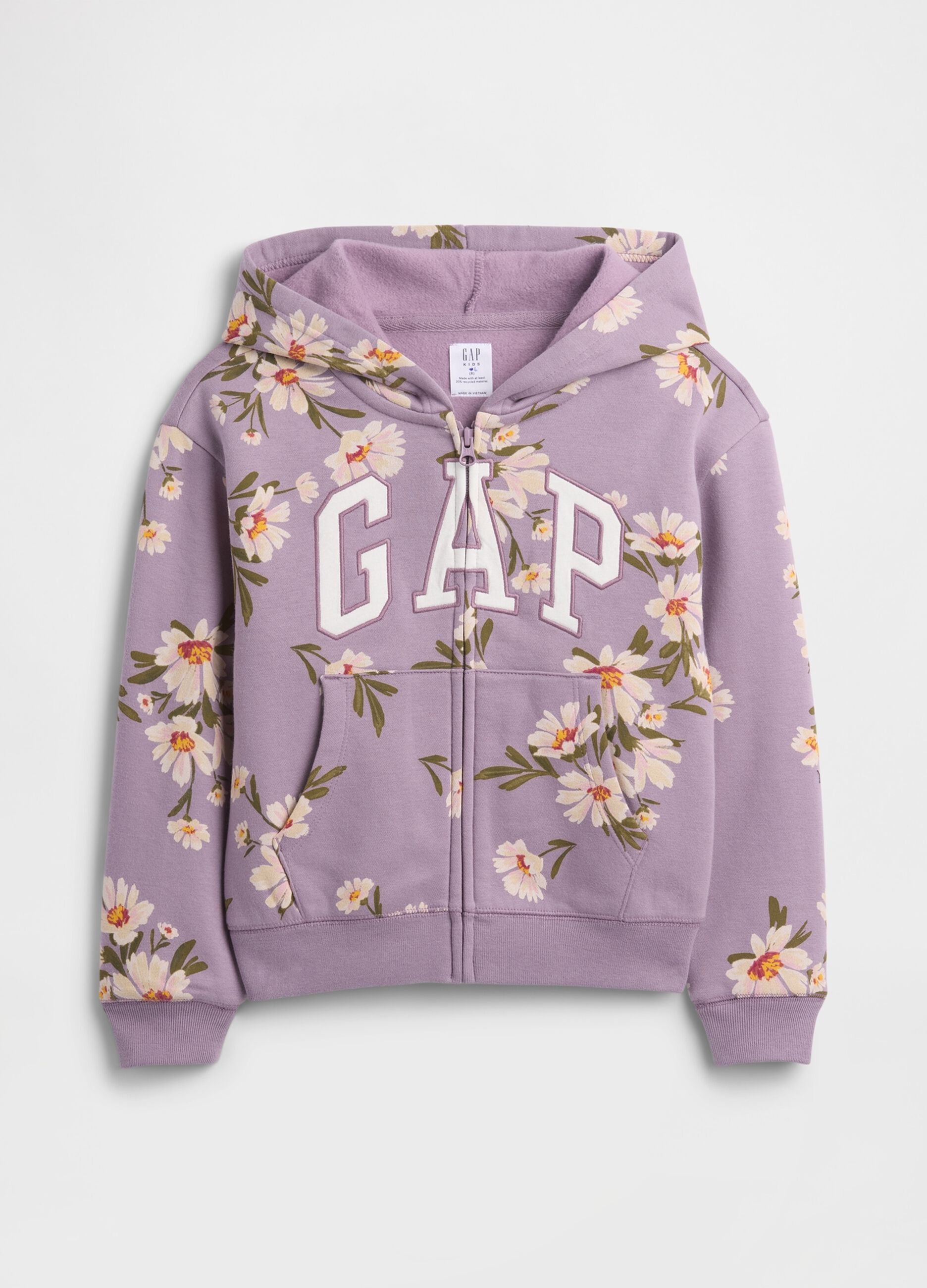 Felpa viola a fiori con cappuccio e zip