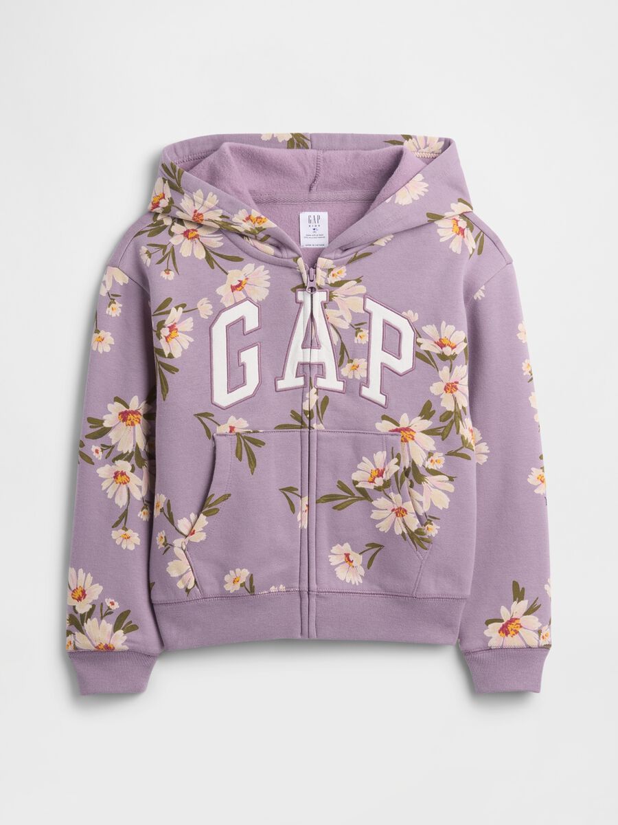 Felpa viola a fiori con cappuccio e zip Bambina_0