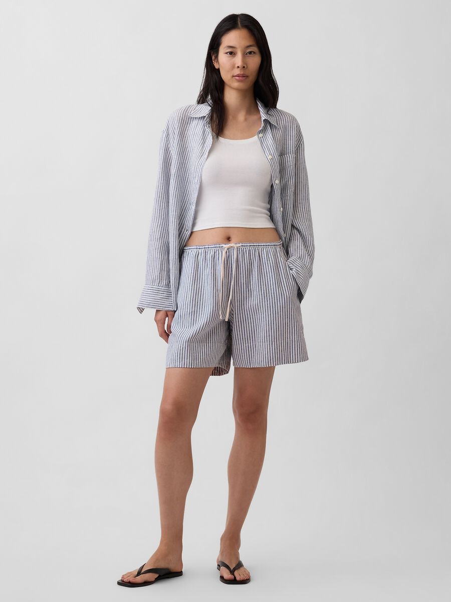 Shorts a righe in misto lino Donna_0
