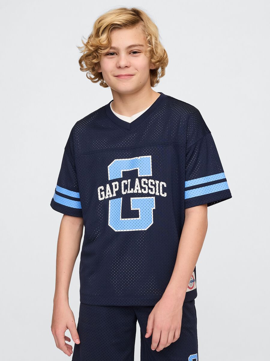 Maglia sportiva blu con logo e dettagli in azzurro Boy_0