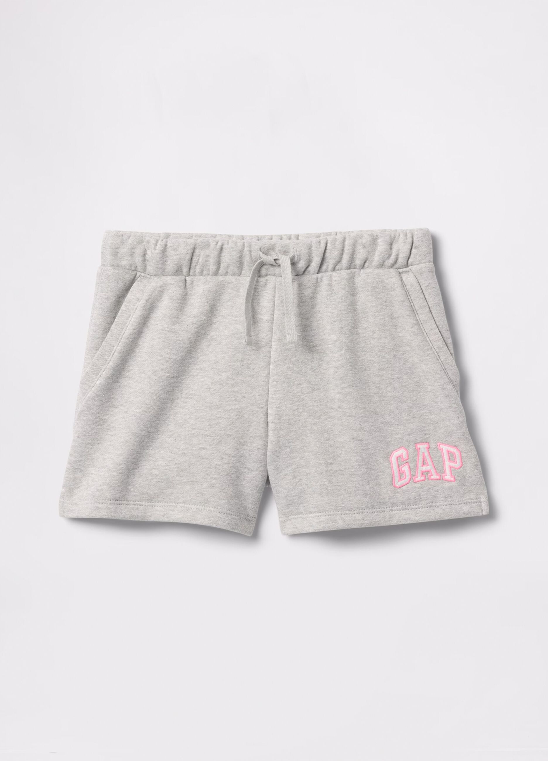 Shorts grigi con coulisse e patch logo_4