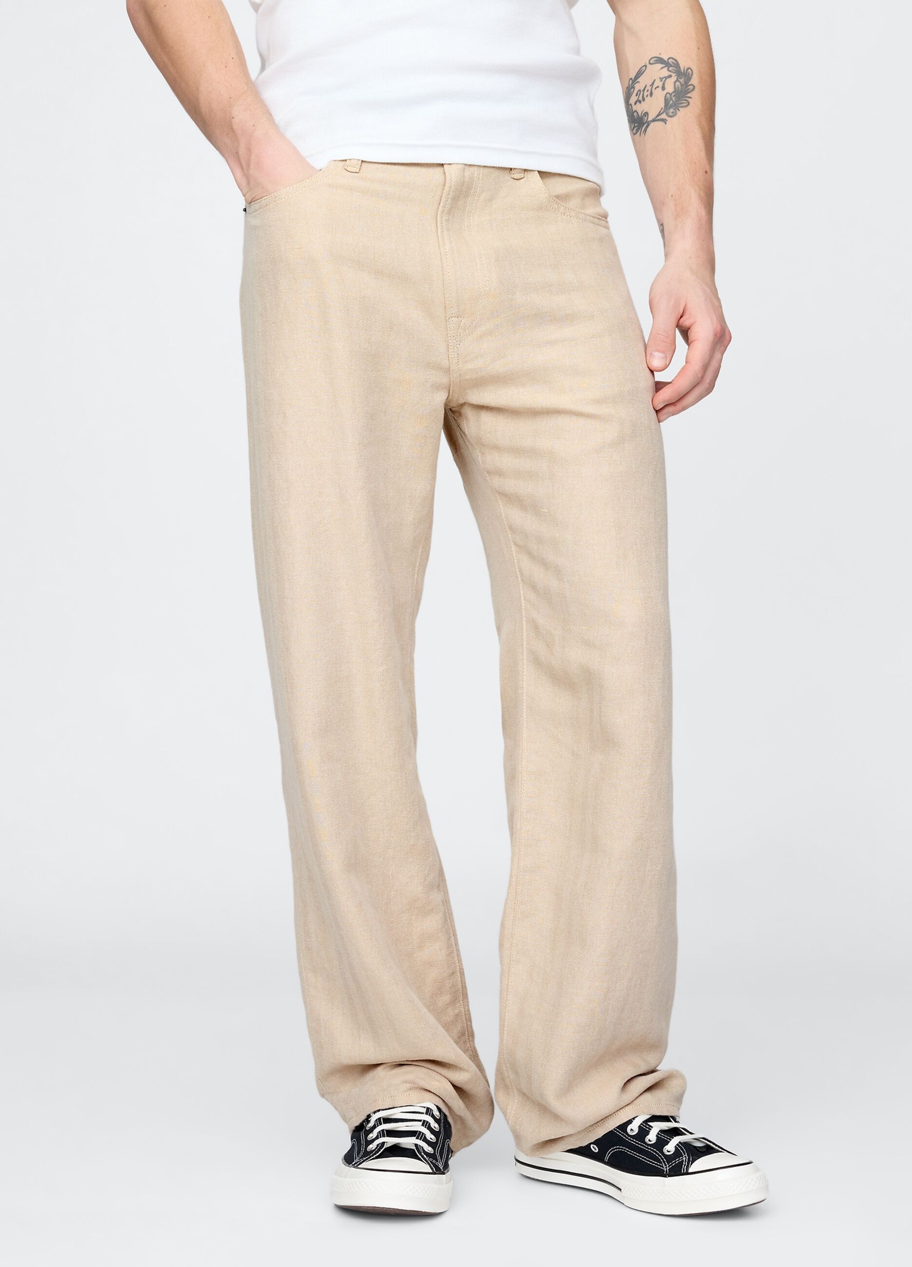 Pantaloni larghi in lino beige_1