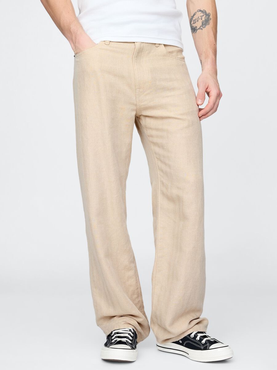 Pantaloni larghi in lino beige Man_1