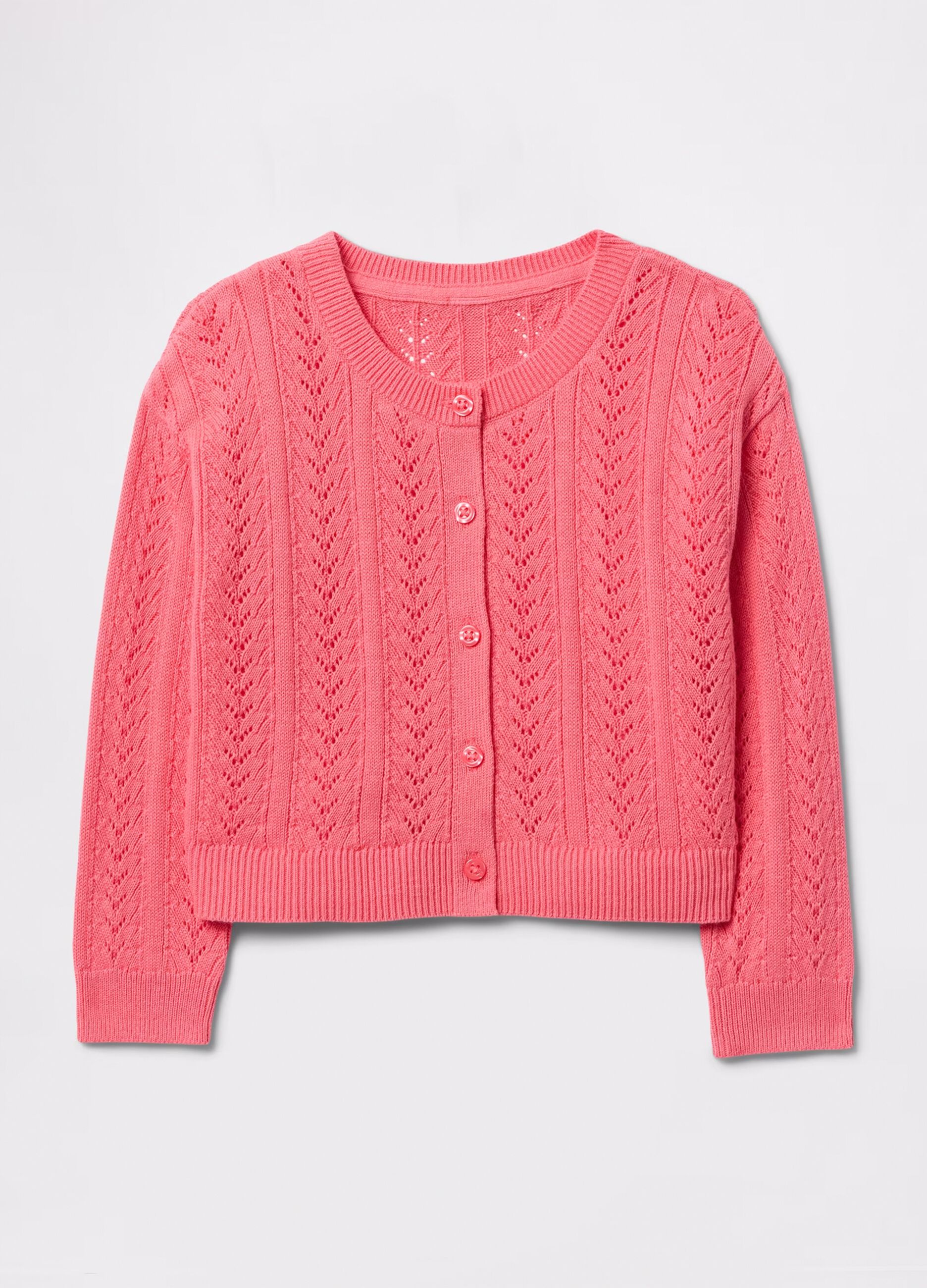Cardigan rosa in cotone con motivo pointelle_1