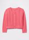 Pink cotton cardigan with pointelle motif_1