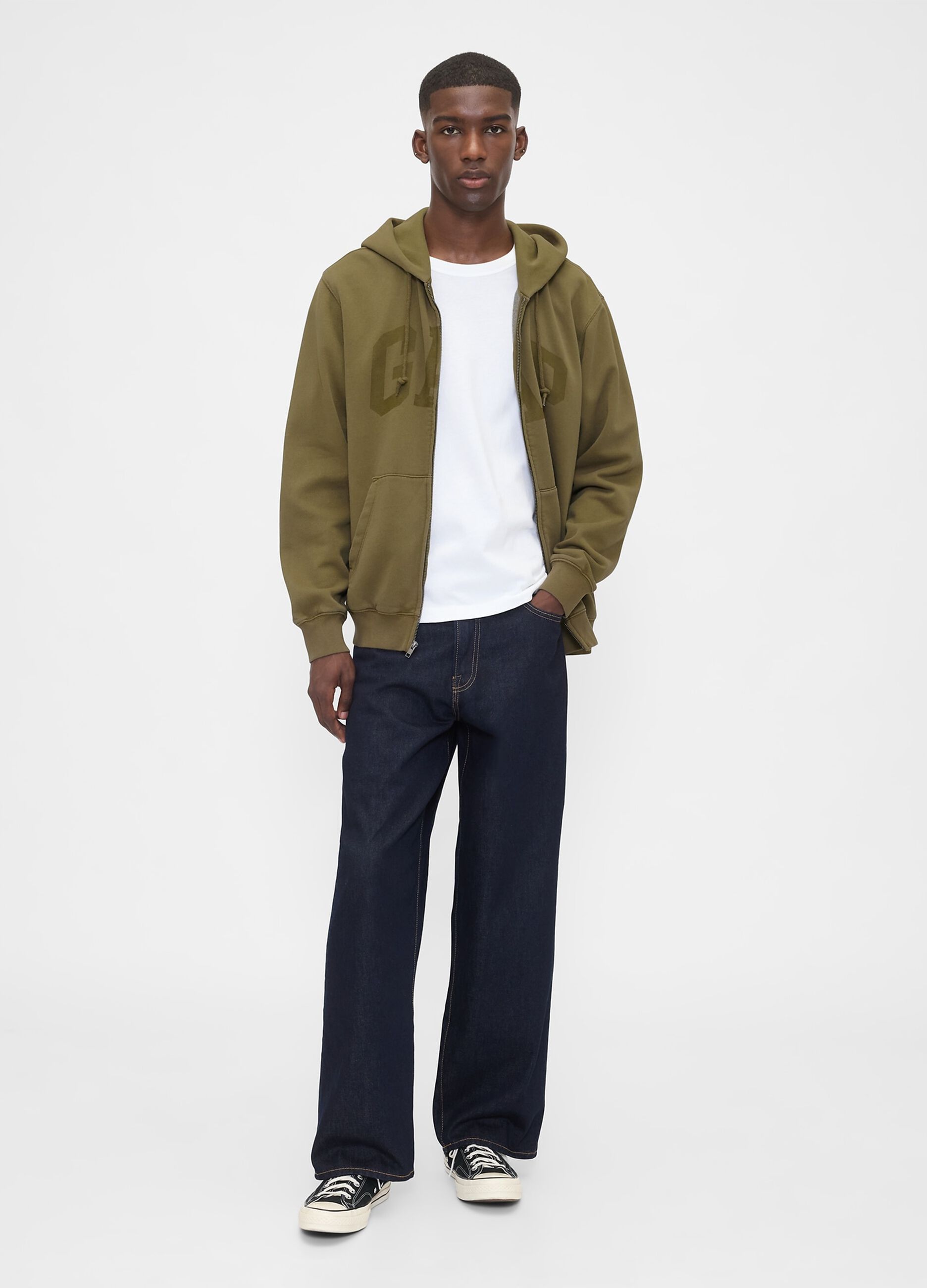 Green cotton blend zip-up hoodie