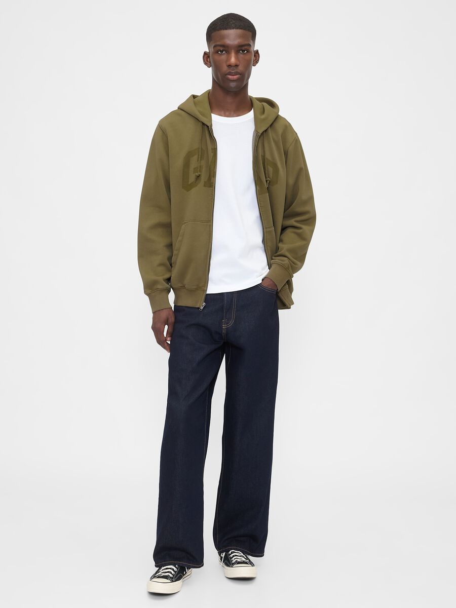 Green cotton blend zip-up hoodie Man_2