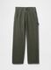 Wide Green Cargo Trousers in Cotton Blend_5