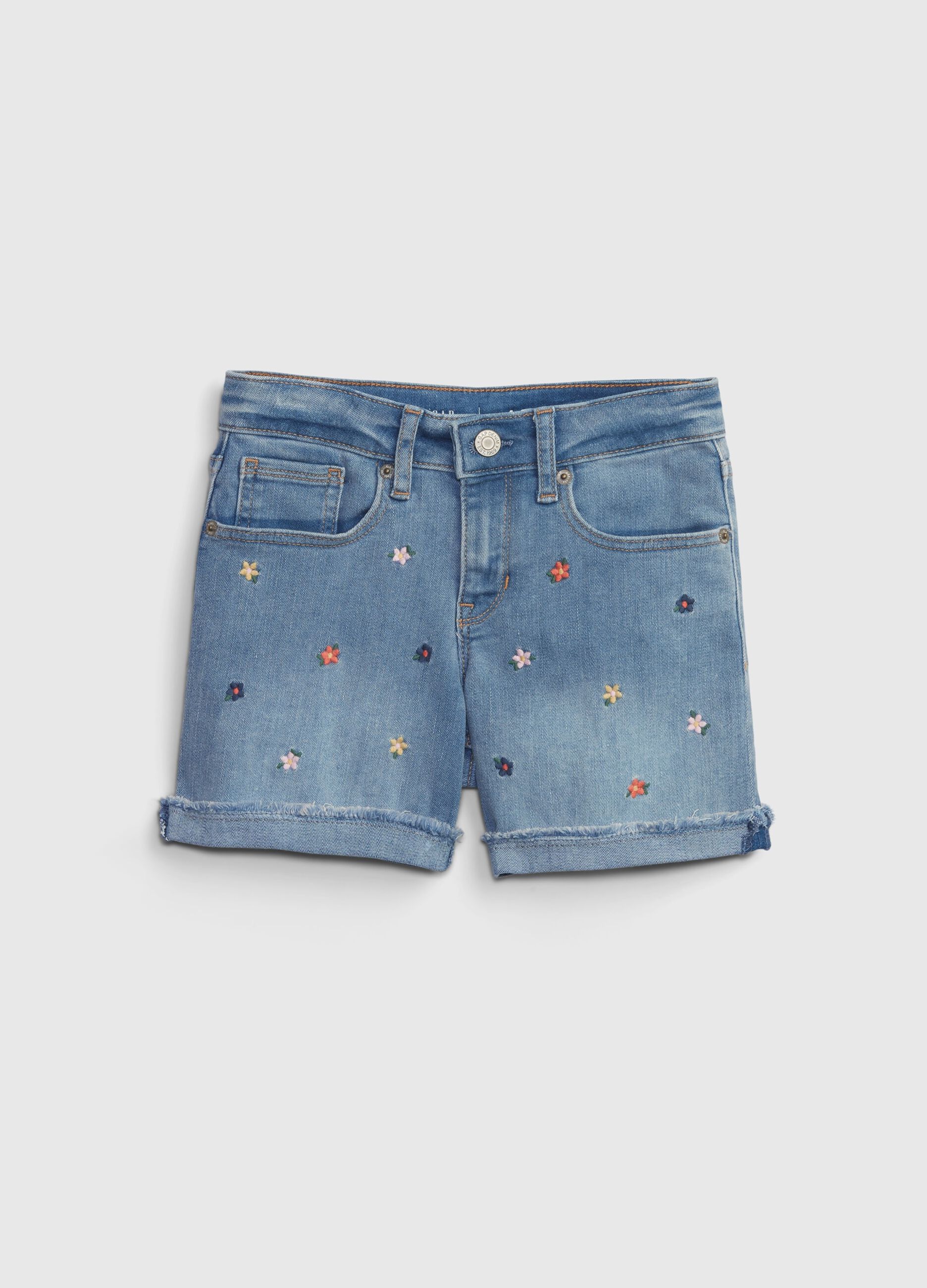 Shorts in denim con ricamo fiori