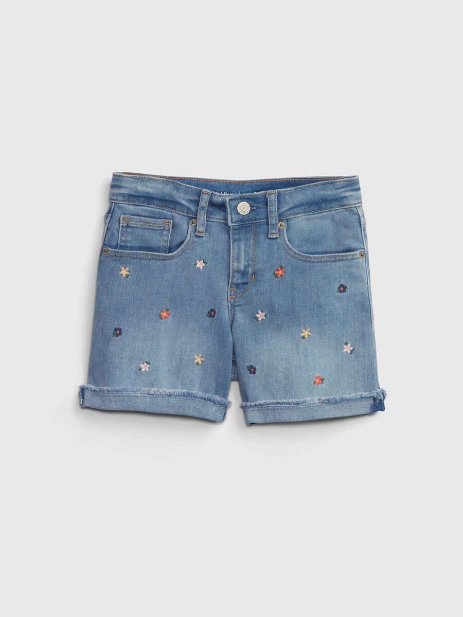 Shorts in denim con ricamo fiori Bambina_0