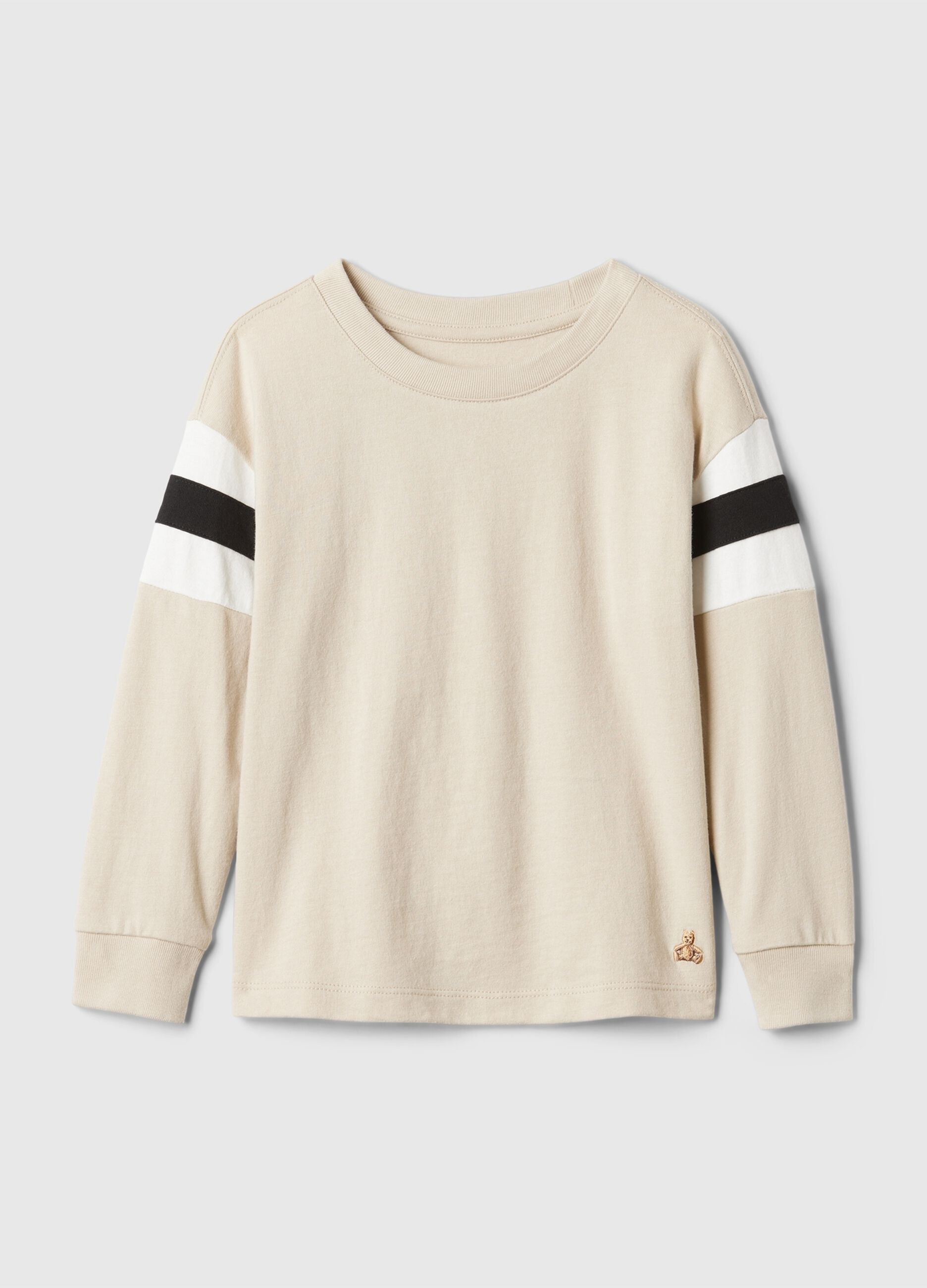 T-shirt con inserto a righe e ricamo orsetto
