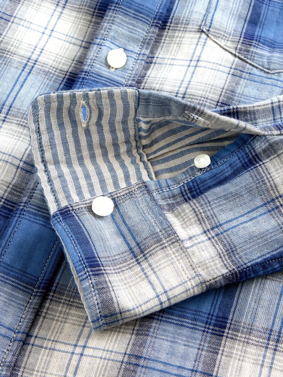 Camicia blu a maniche lunghe in cotone Bambino_4