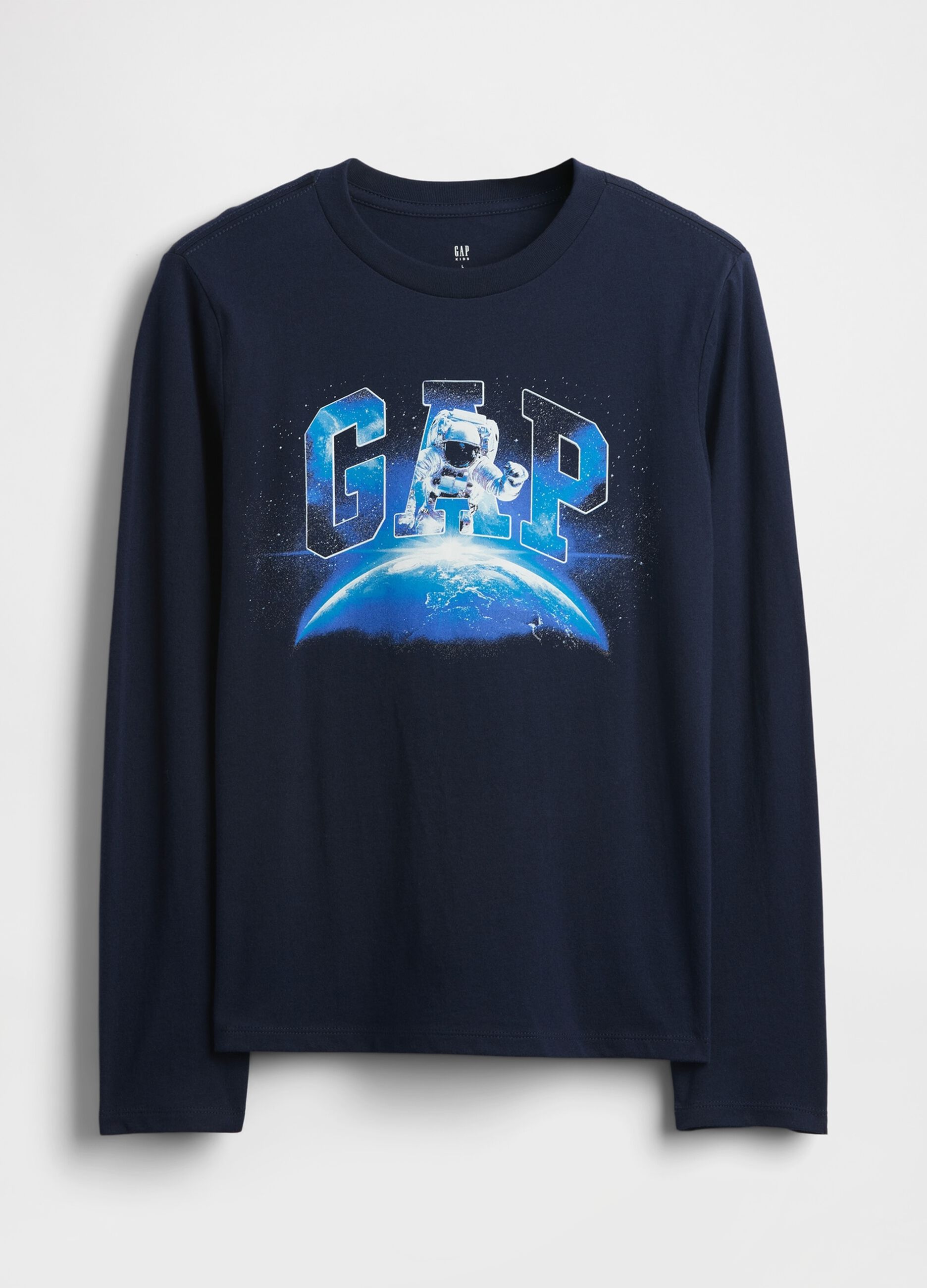 T-shirt blu a maniche lunghe in cotone per bambino