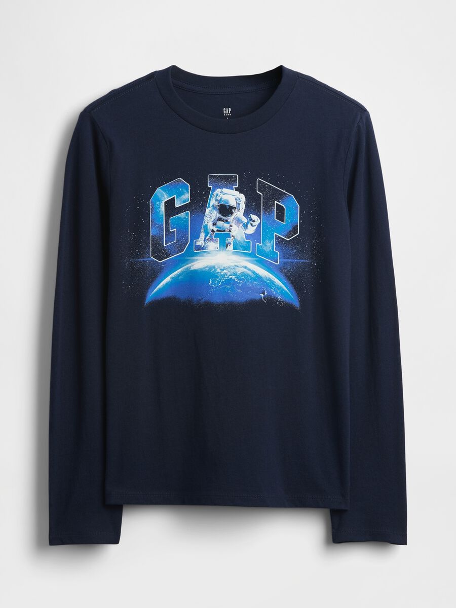 T-shirt blu a maniche lunghe in cotone per bambino Bambino_0