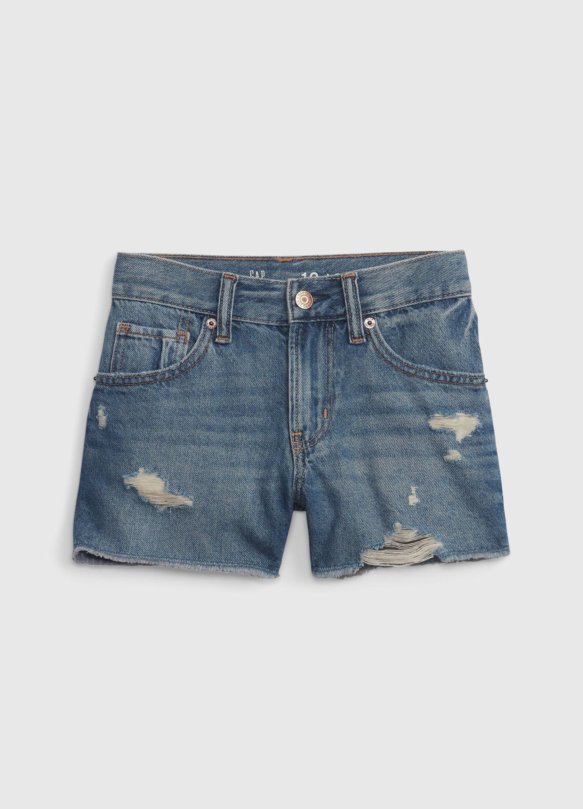 Shorts in denim acid wash con abrasioni