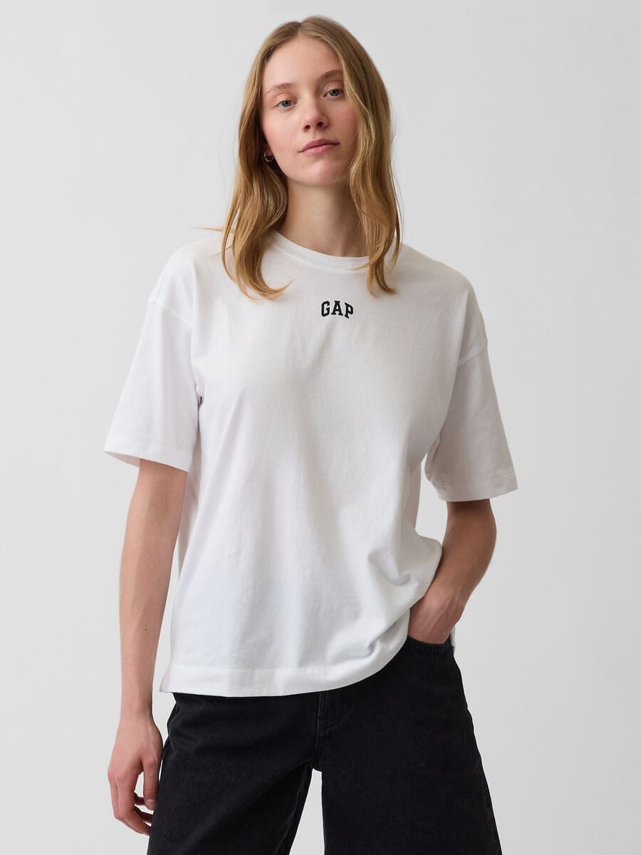 T-shirt a maniche corte in puro cotone con logo GAP Donna_0