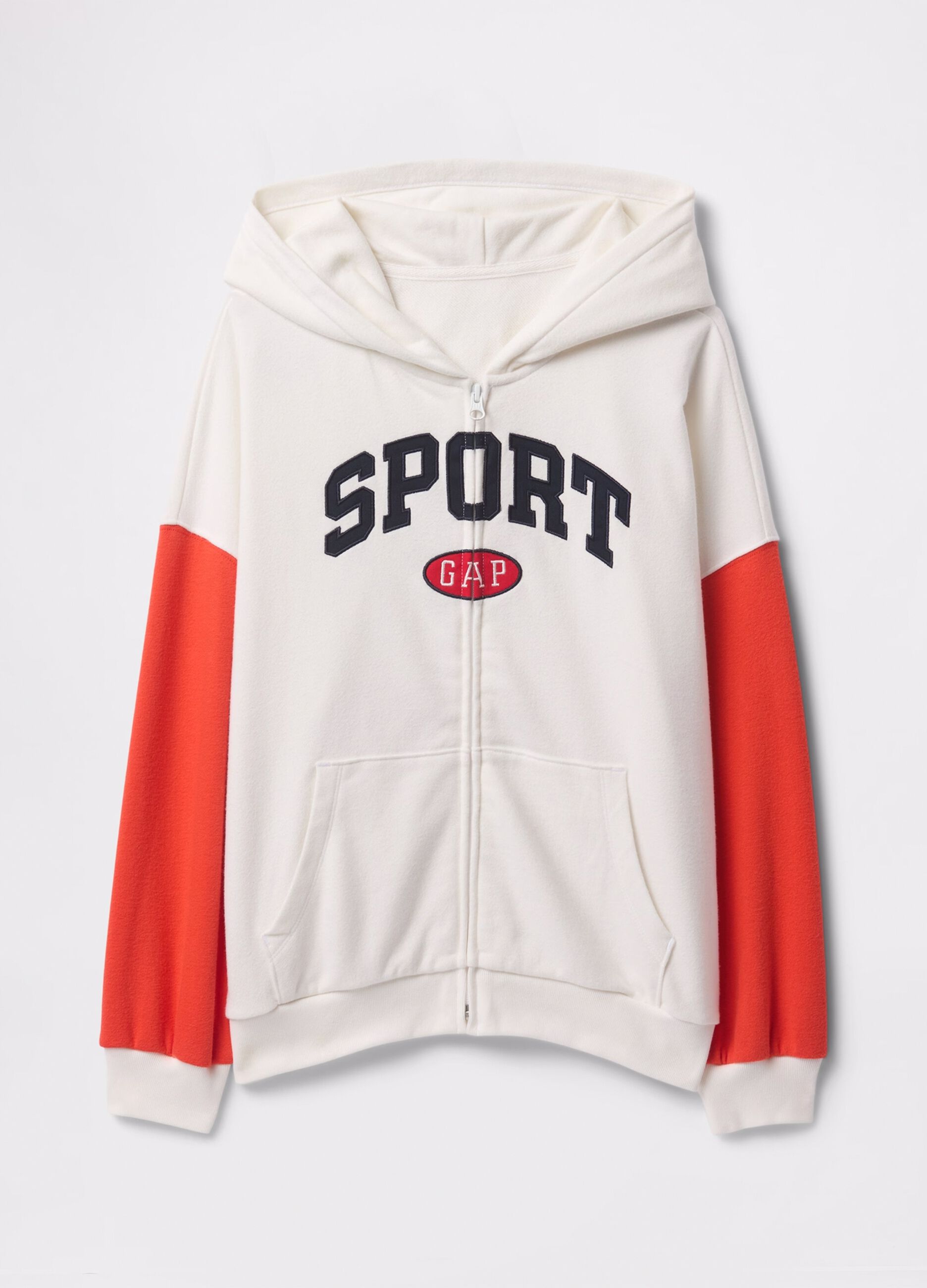Full-zip bianca e rossa con cappuccio e ricamo logo_4