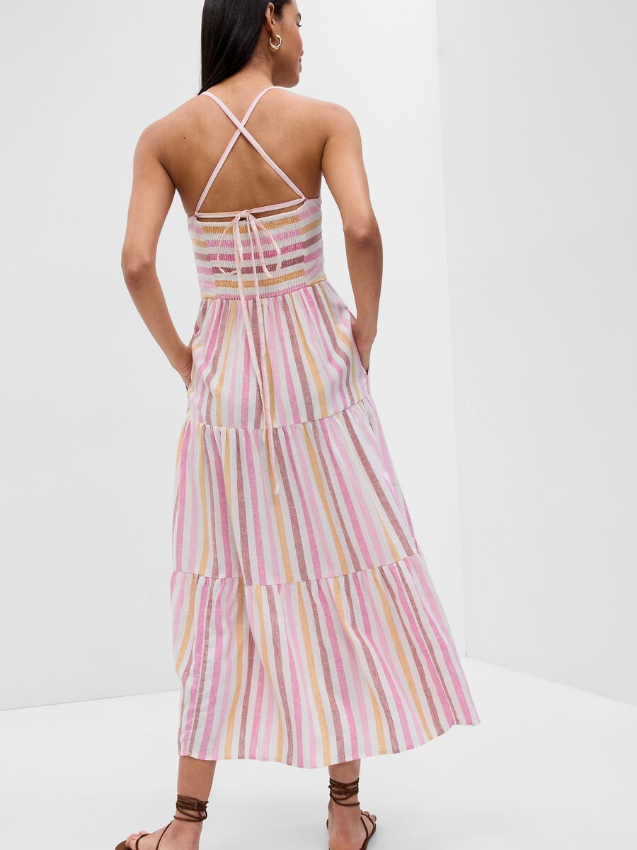 Long tiered dress with crossover straps Woman_1