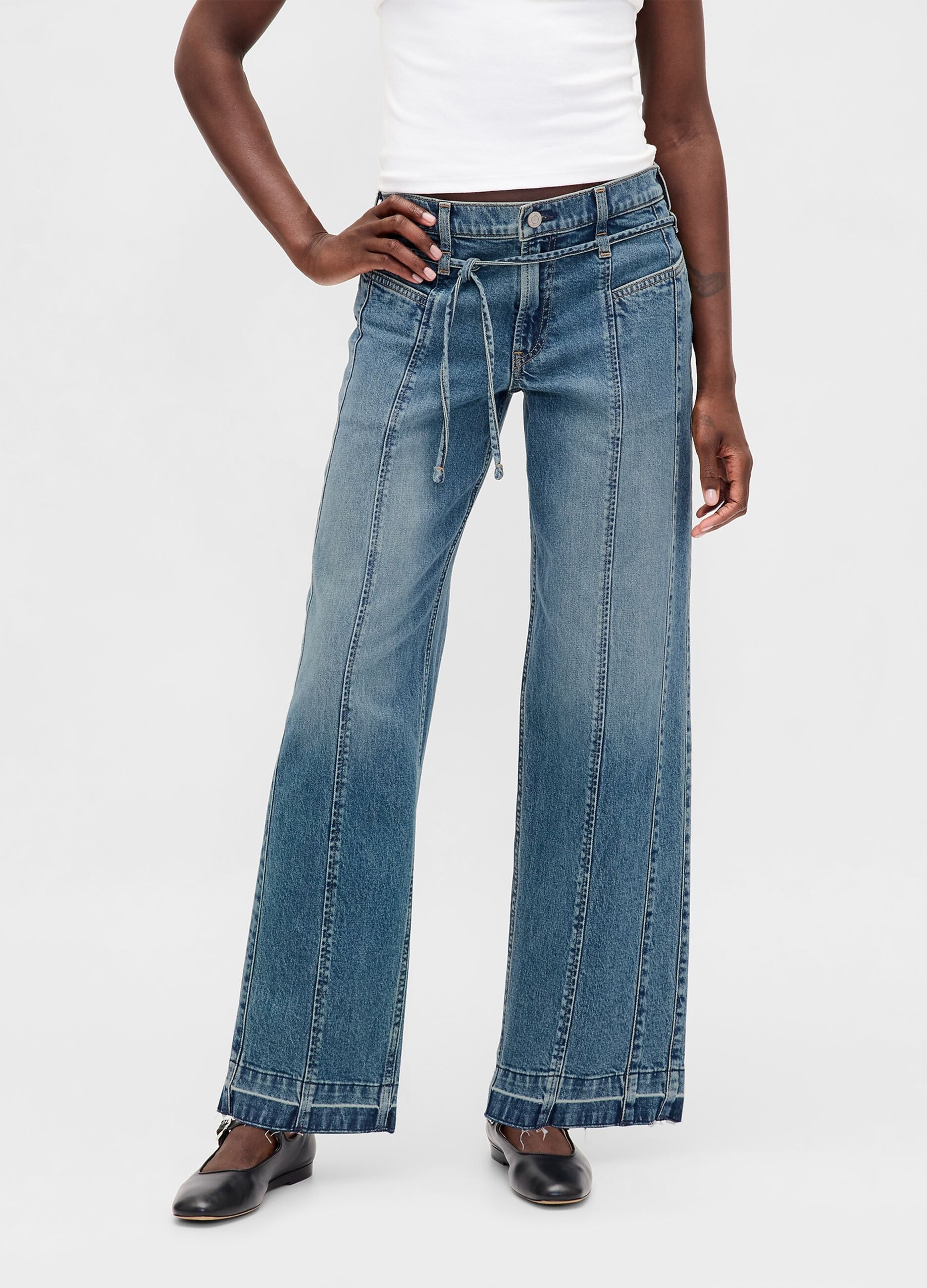 Pantaloni denim blu a gamba larga_2
