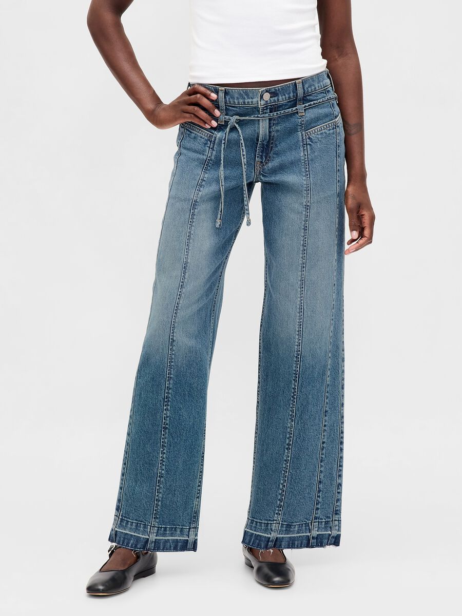 Pantaloni denim blu a gamba larga Donna_2