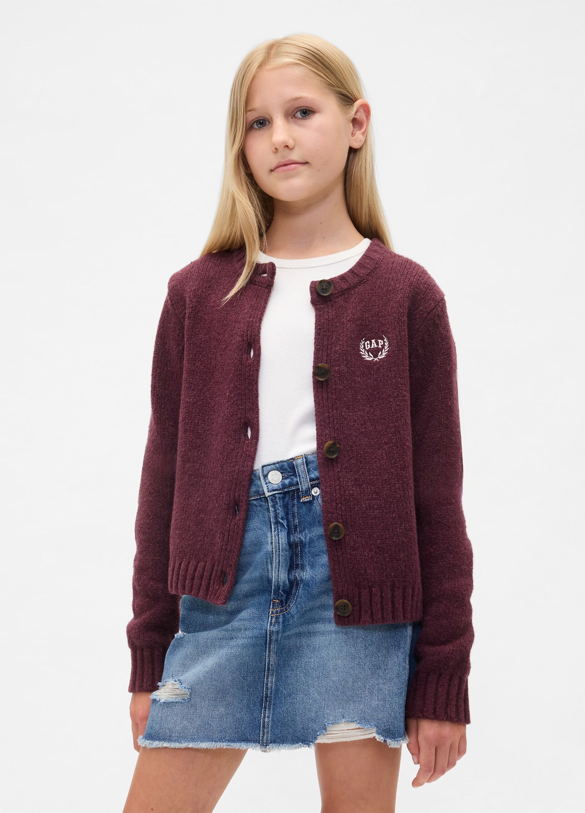 Cardigan viola per bambina in misto cotone_1