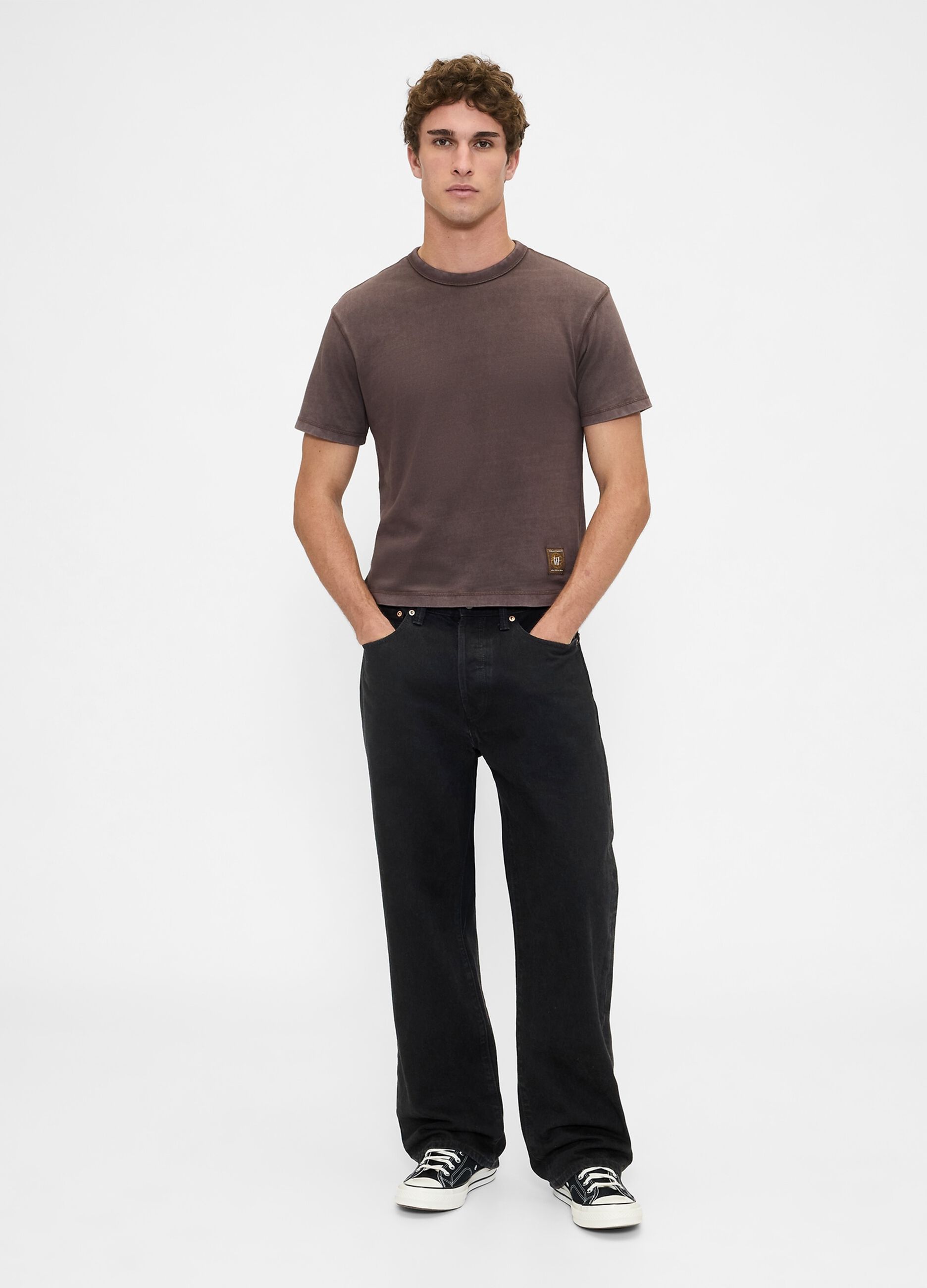 T-shirt marrone in cotone_1