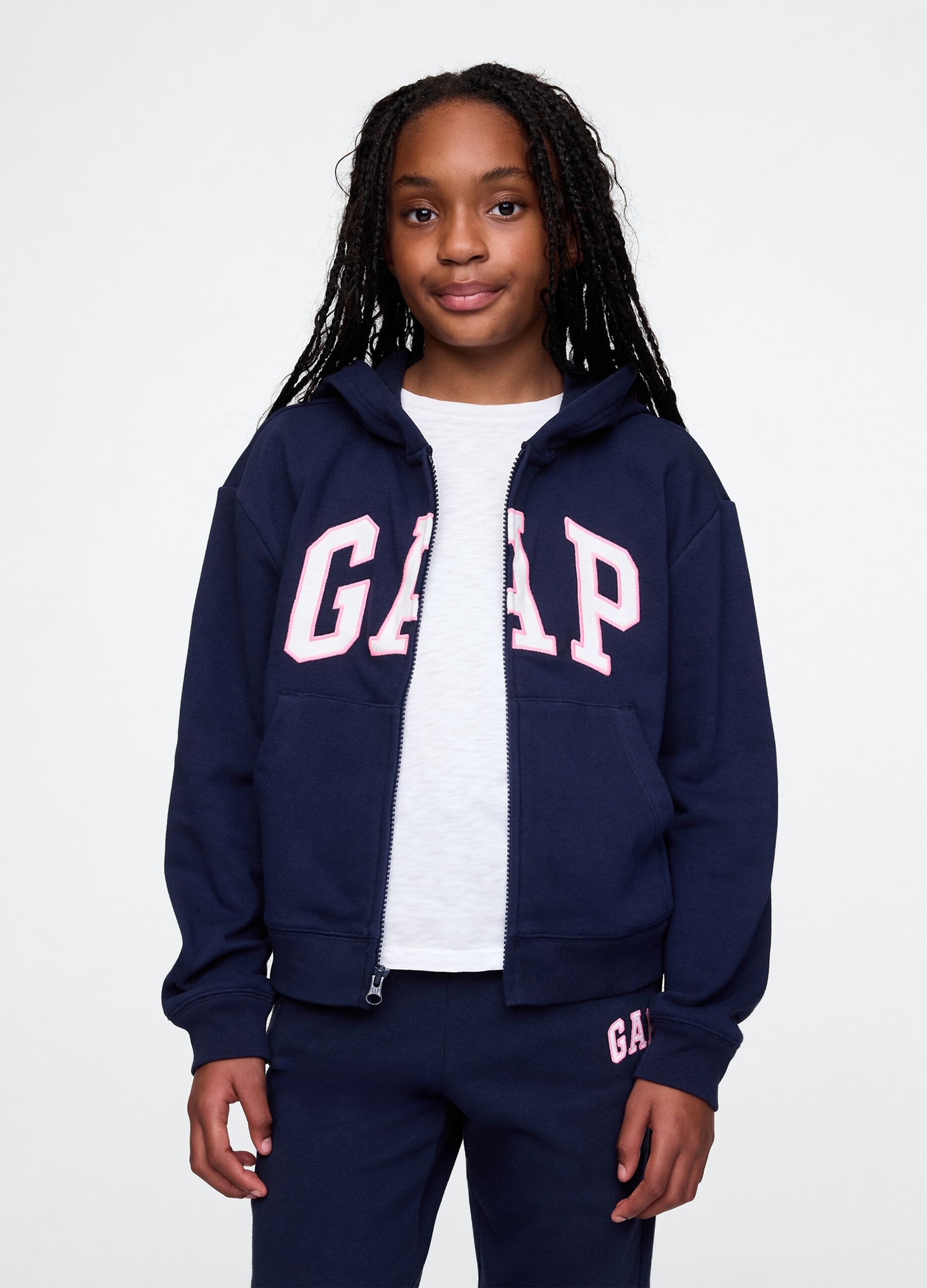 Girl's regular fit hoodie in blue cotton blend