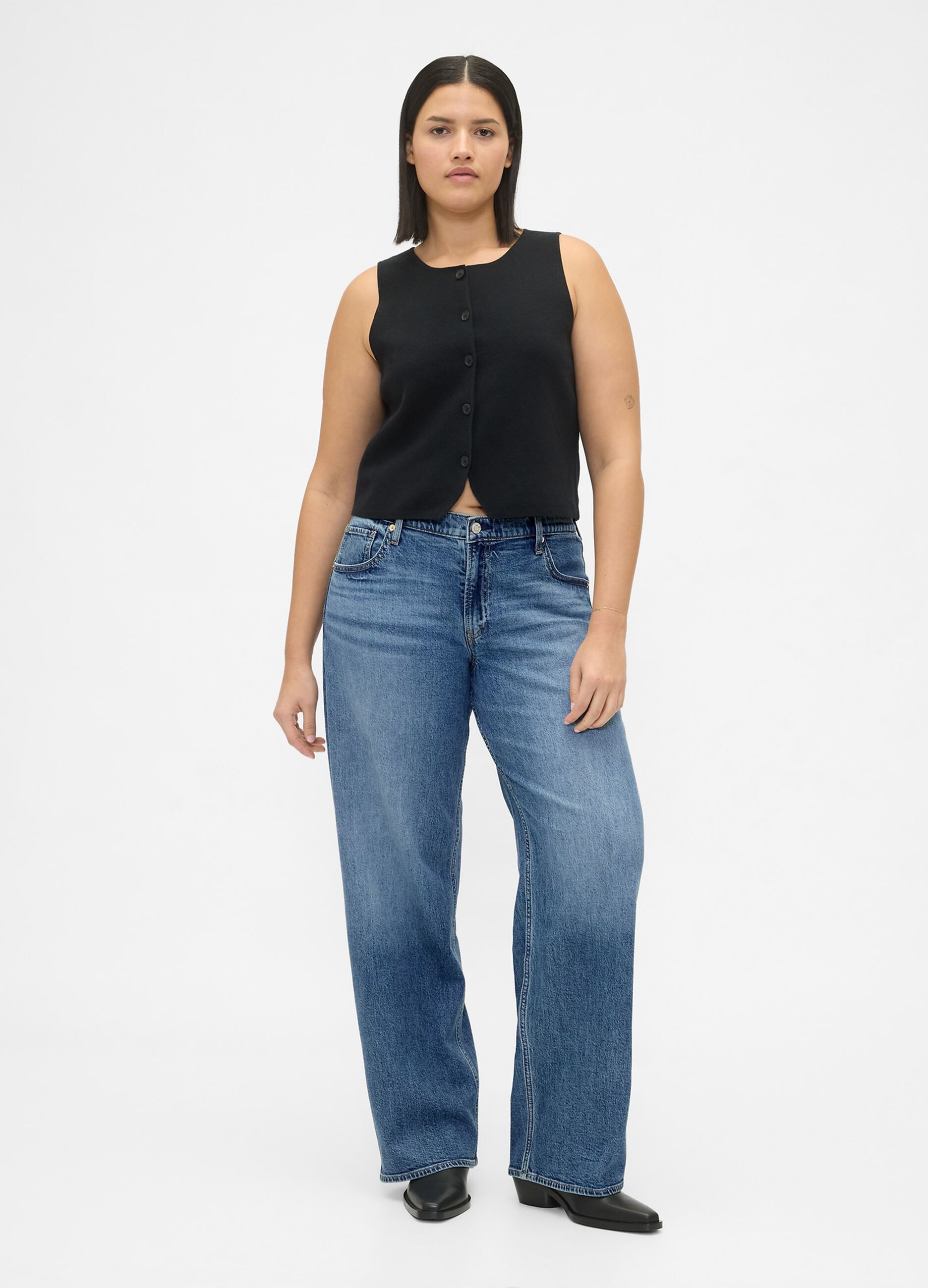 Jeans denim elasticizzati a gamba ampia_4