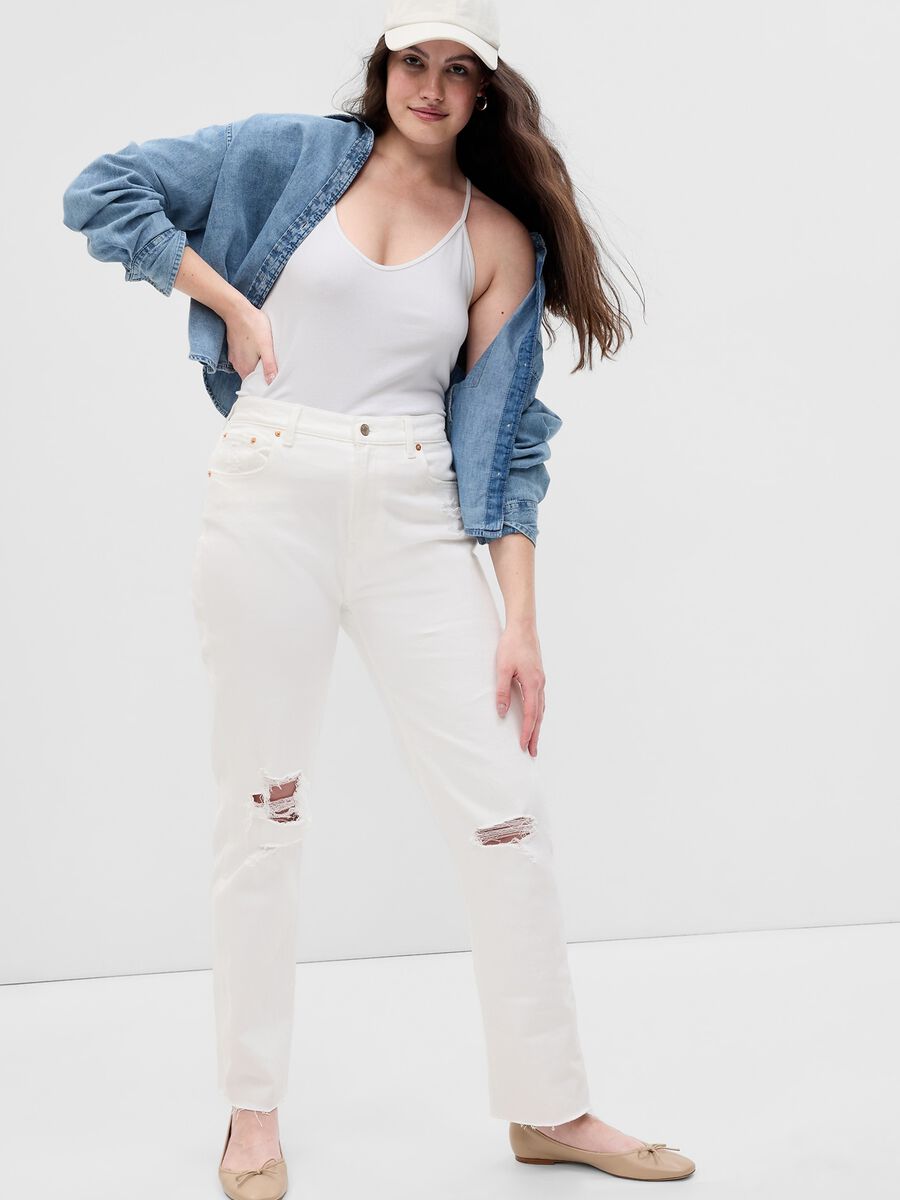 Straight-fit, high-rise jeans with worn look Woman_3