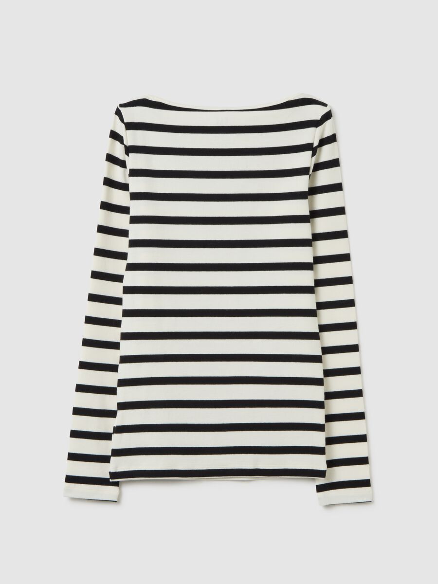 T-shirt a righe con scollo a barca Donna_3