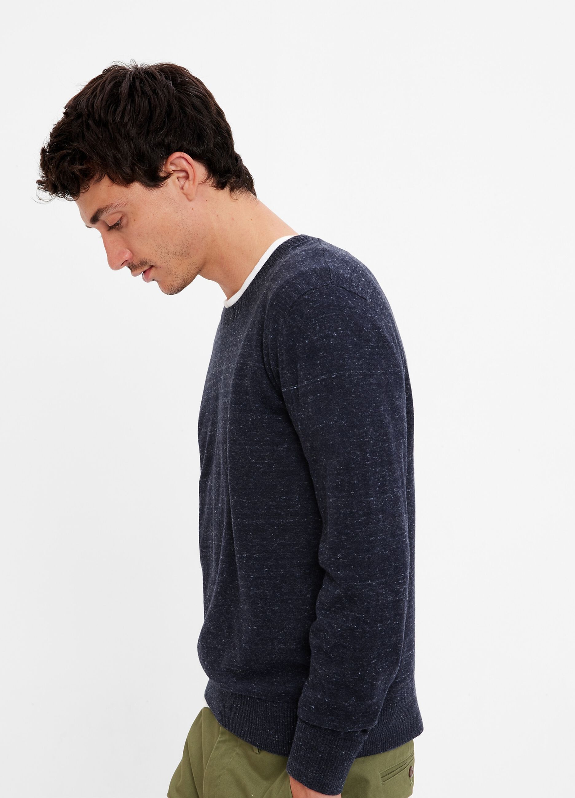 Mouliné-effect pullover with round neck