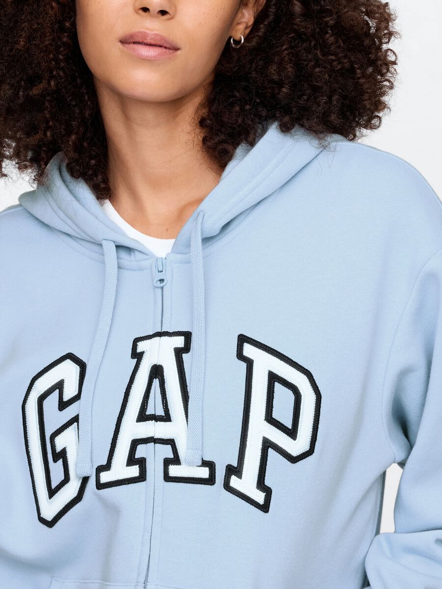 Full-zip con cappuccio azzurra con logo Donna_3