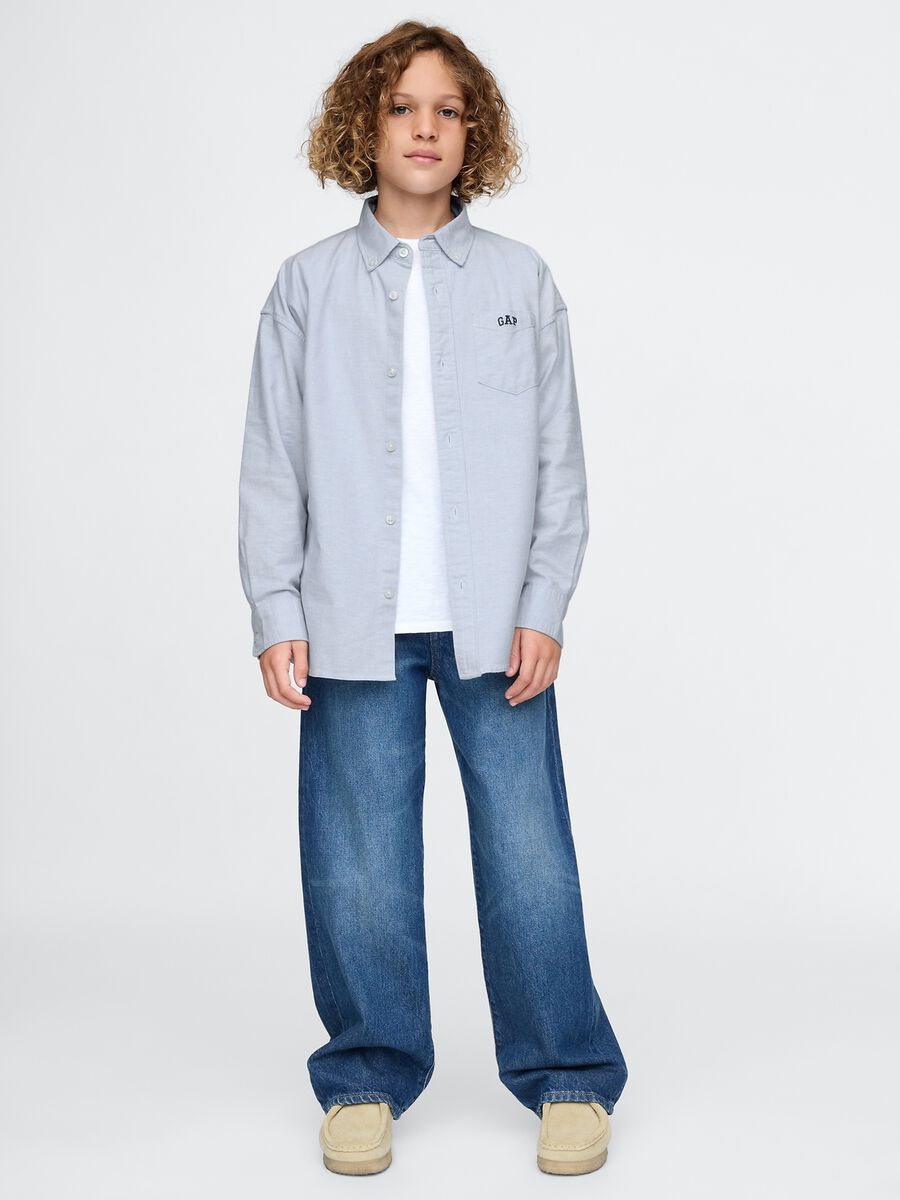 Camicia azzurra elasticizzata in cotone Bambino_1