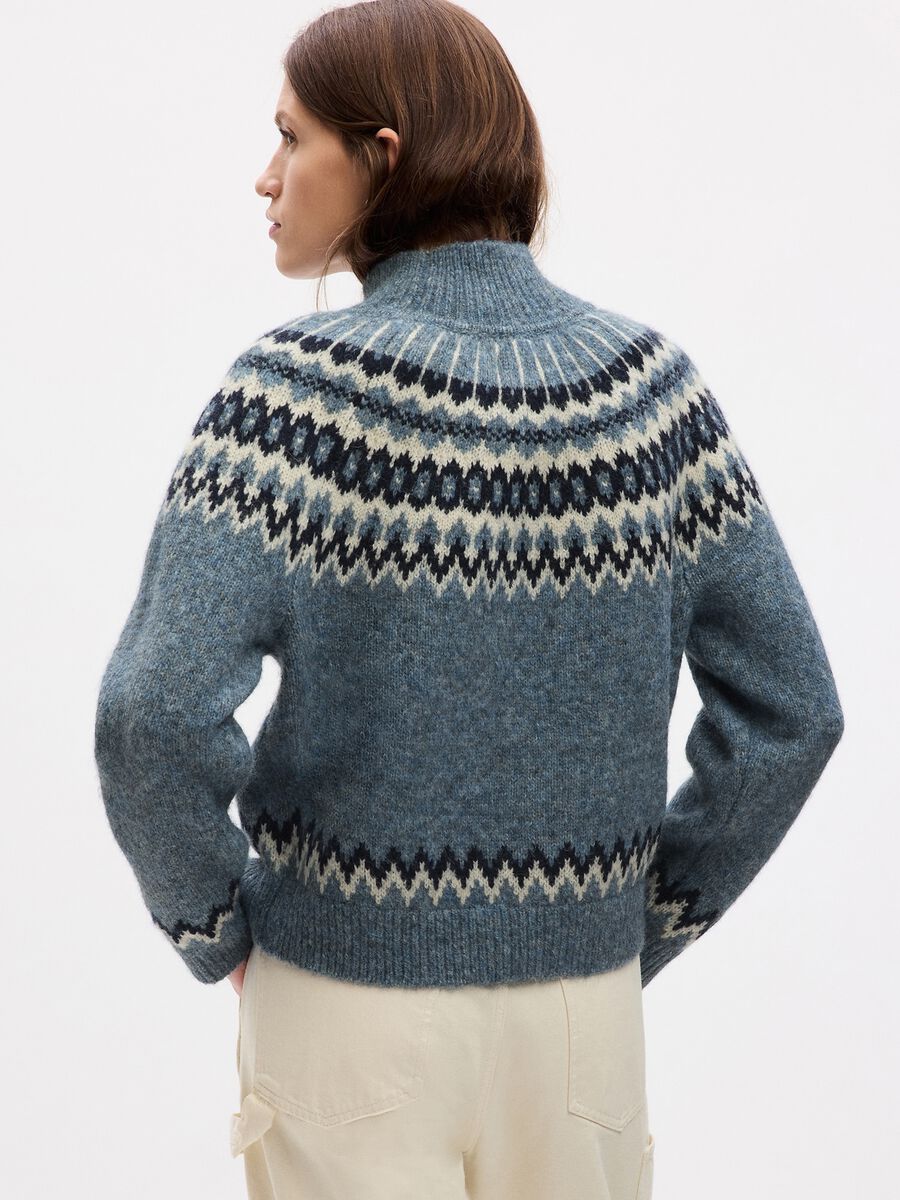 Mock neck pullover with jacquard drawing Woman_1
