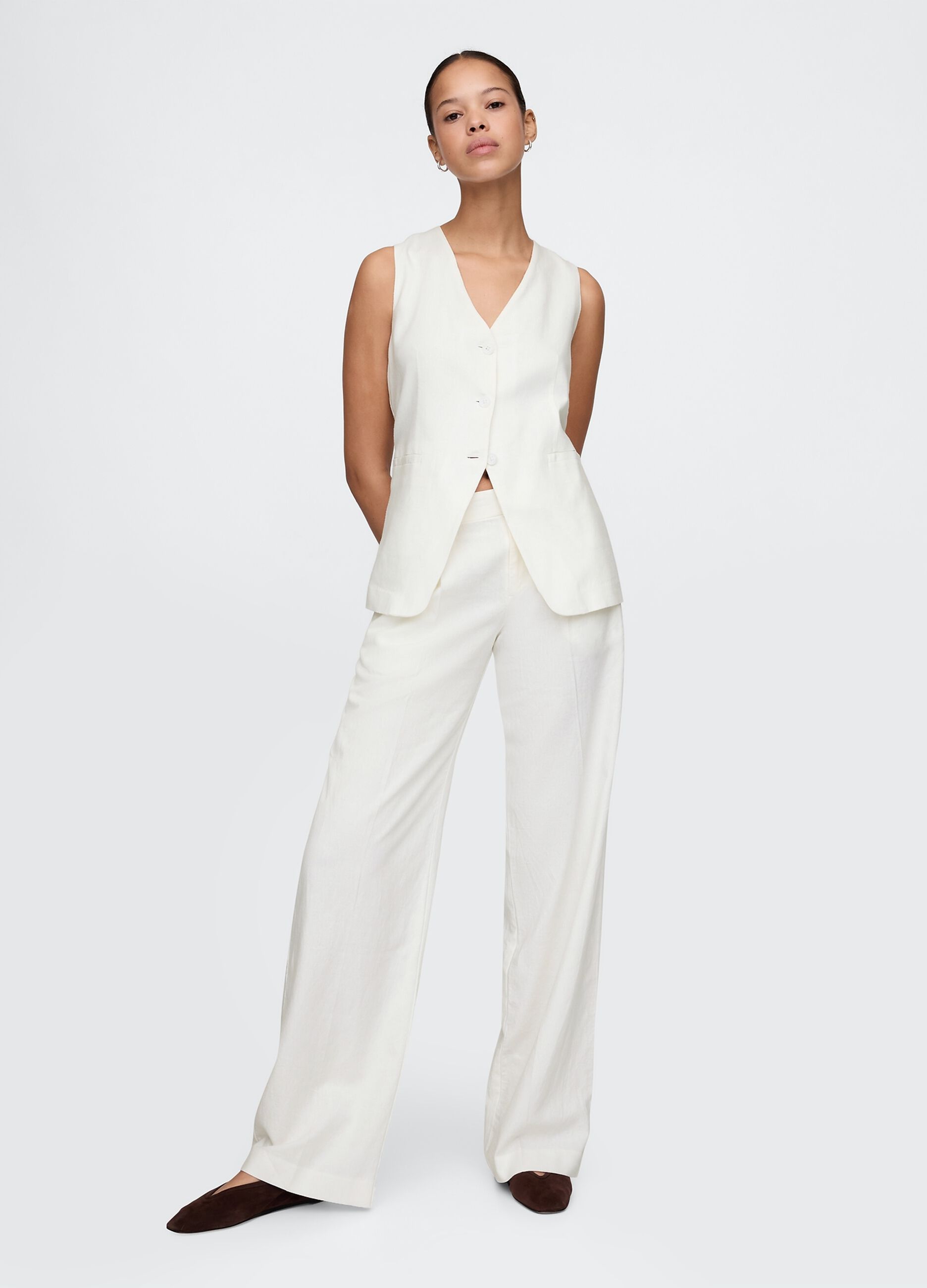 Gilet bianco in lino e viscosa_1