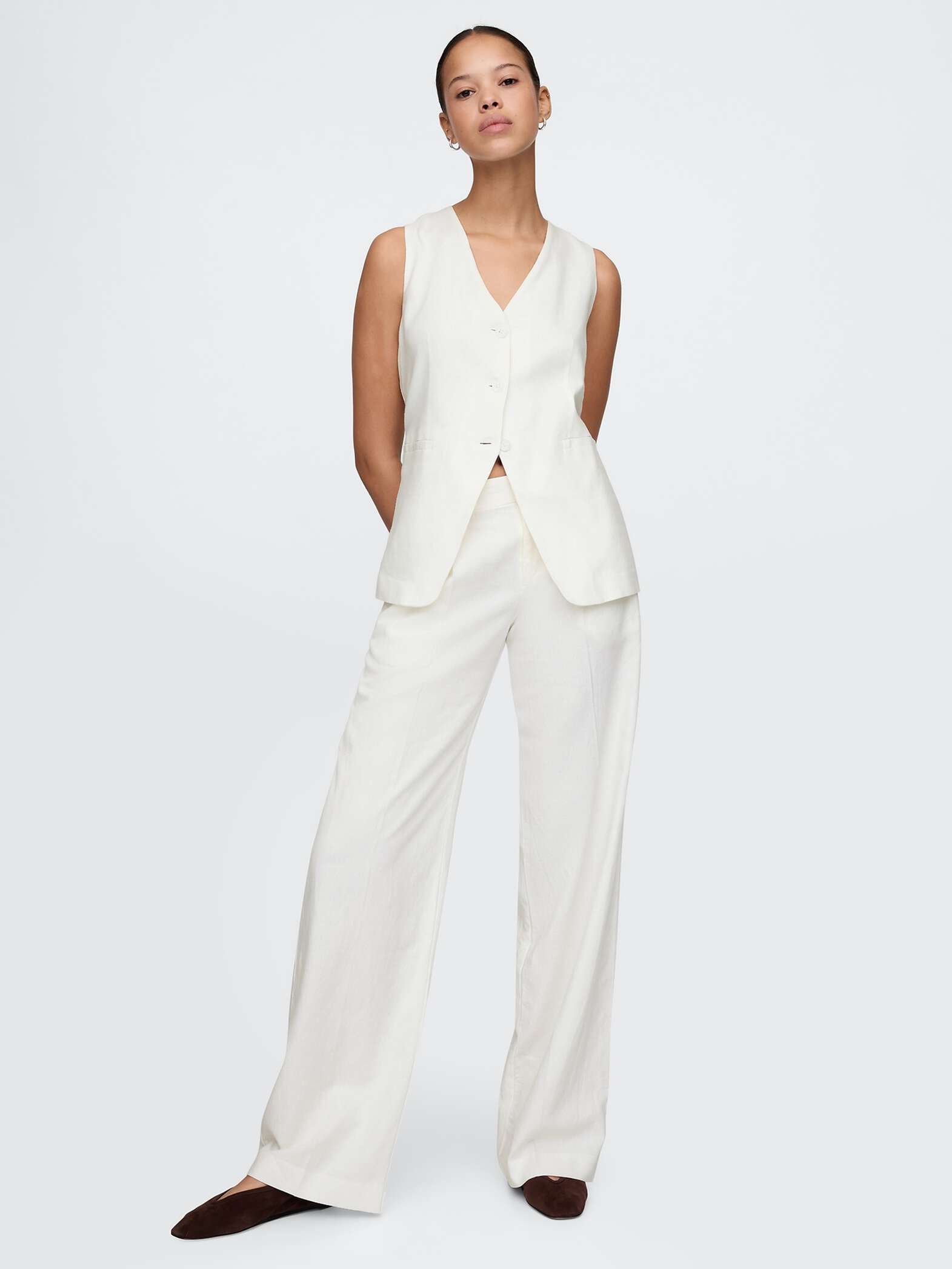 White Linen and Viscose Vest_1