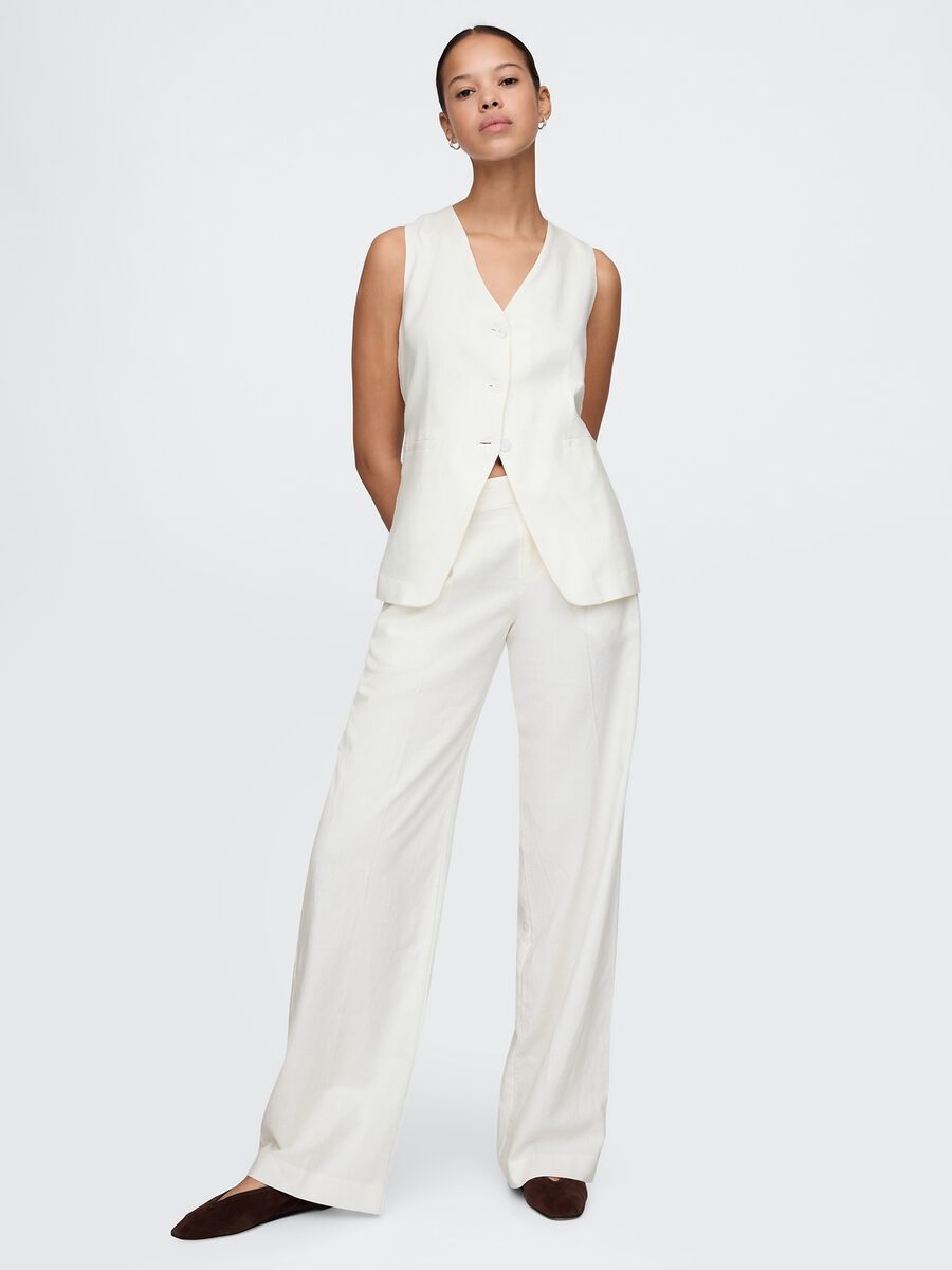 Gilet bianco in lino e viscosa Donna_1