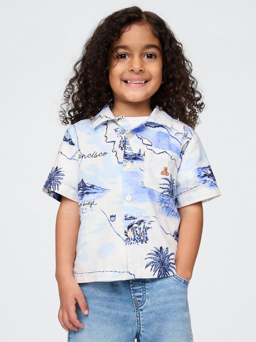 Camicia estiva bianca con stampa cartografica Baby Boy_0