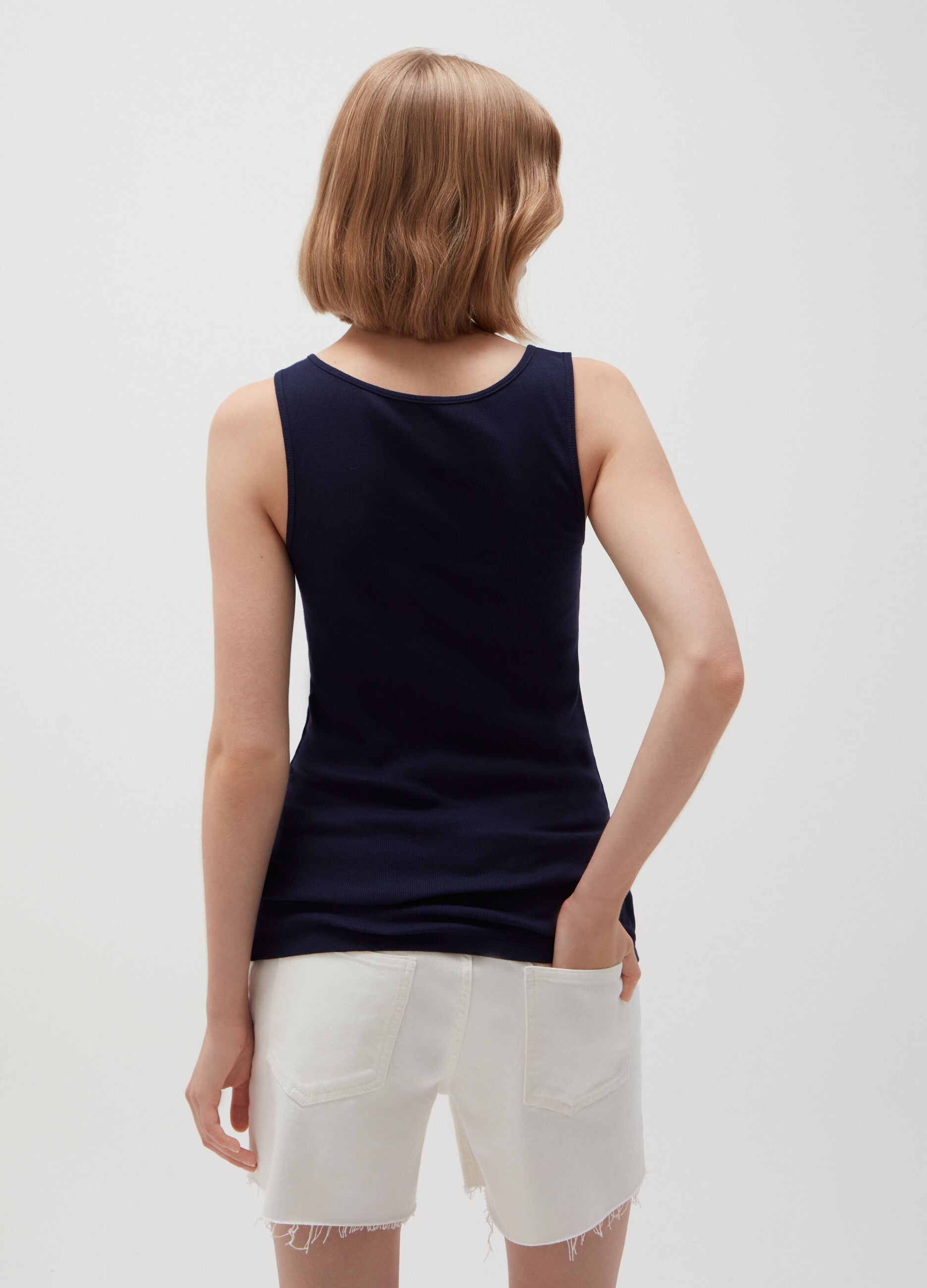 Tank top a costina con stampa logo