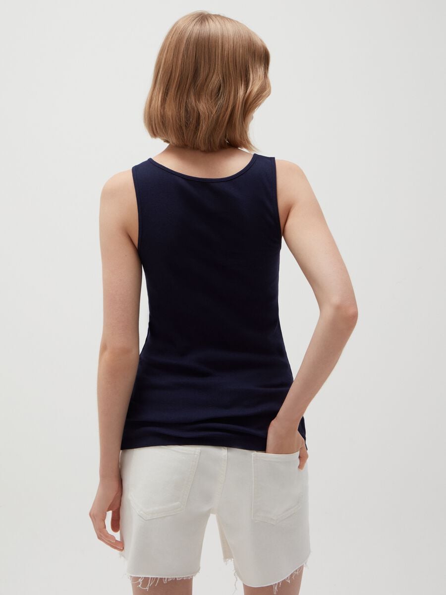 Tank top a costina con stampa logo Donna_2