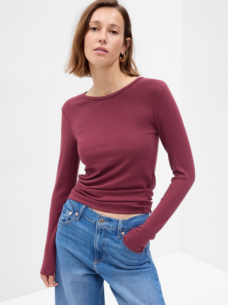 Long-sleeved T-shirt in cotton and modal Woman_0