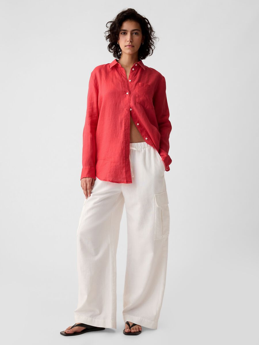 Camicia boyfriend fit in lino con tasca Donna_1