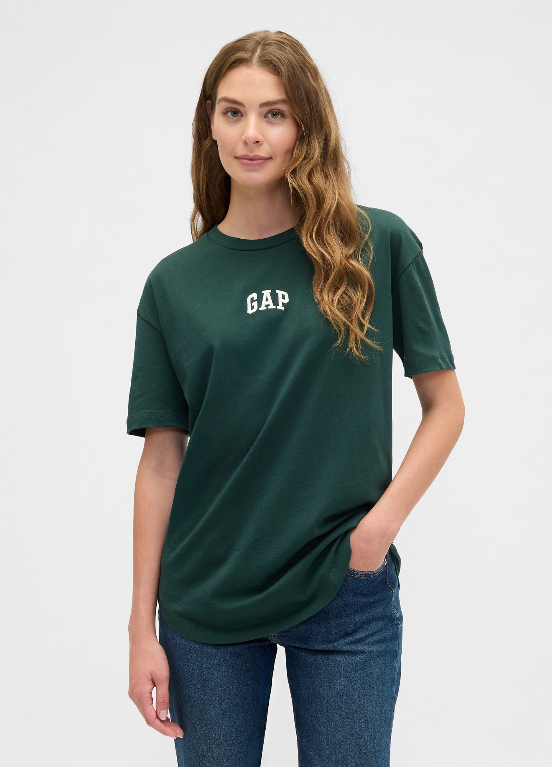 Green short-sleeve cotton T-shirt