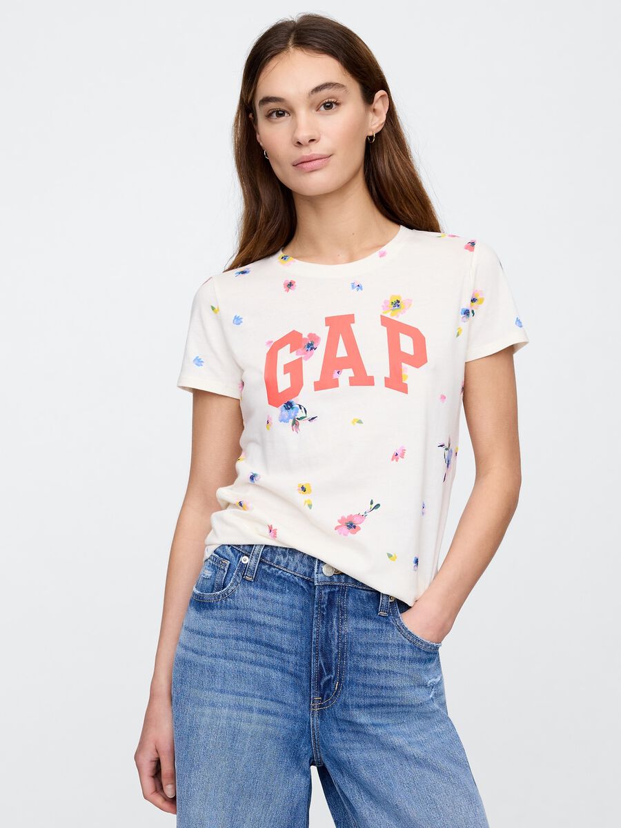 Gap White Floral Cotton T-Shirt Woman_0